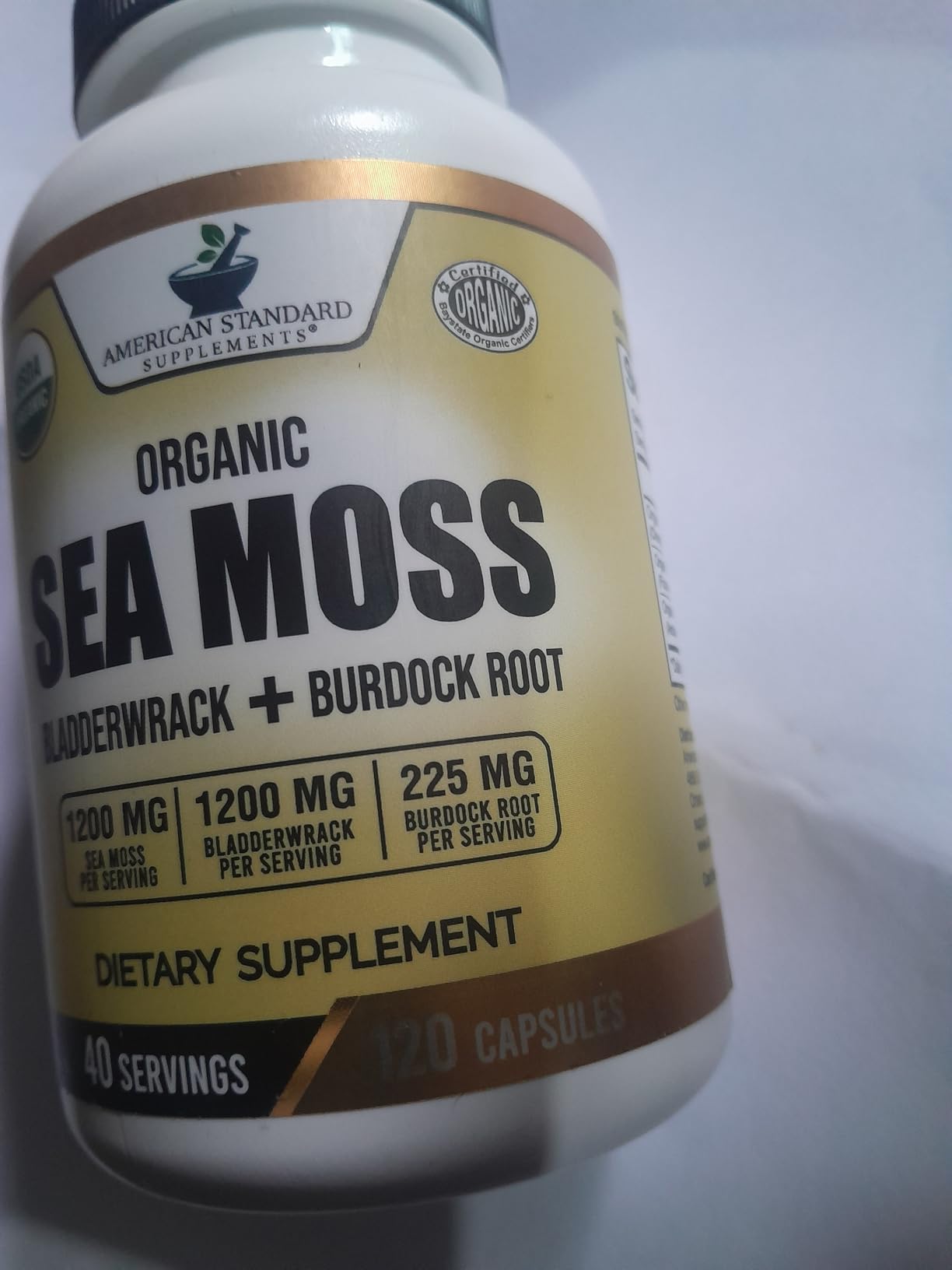 American Standard Supplements Organic Sea Moss, Bladderwrack & Burdock Root Capsules - 1200mg Seamoss, 1200mg Bladderwrack, 225mg Burdock Root Per Serving - 120 Capsules, 40 Servings customer photo 1