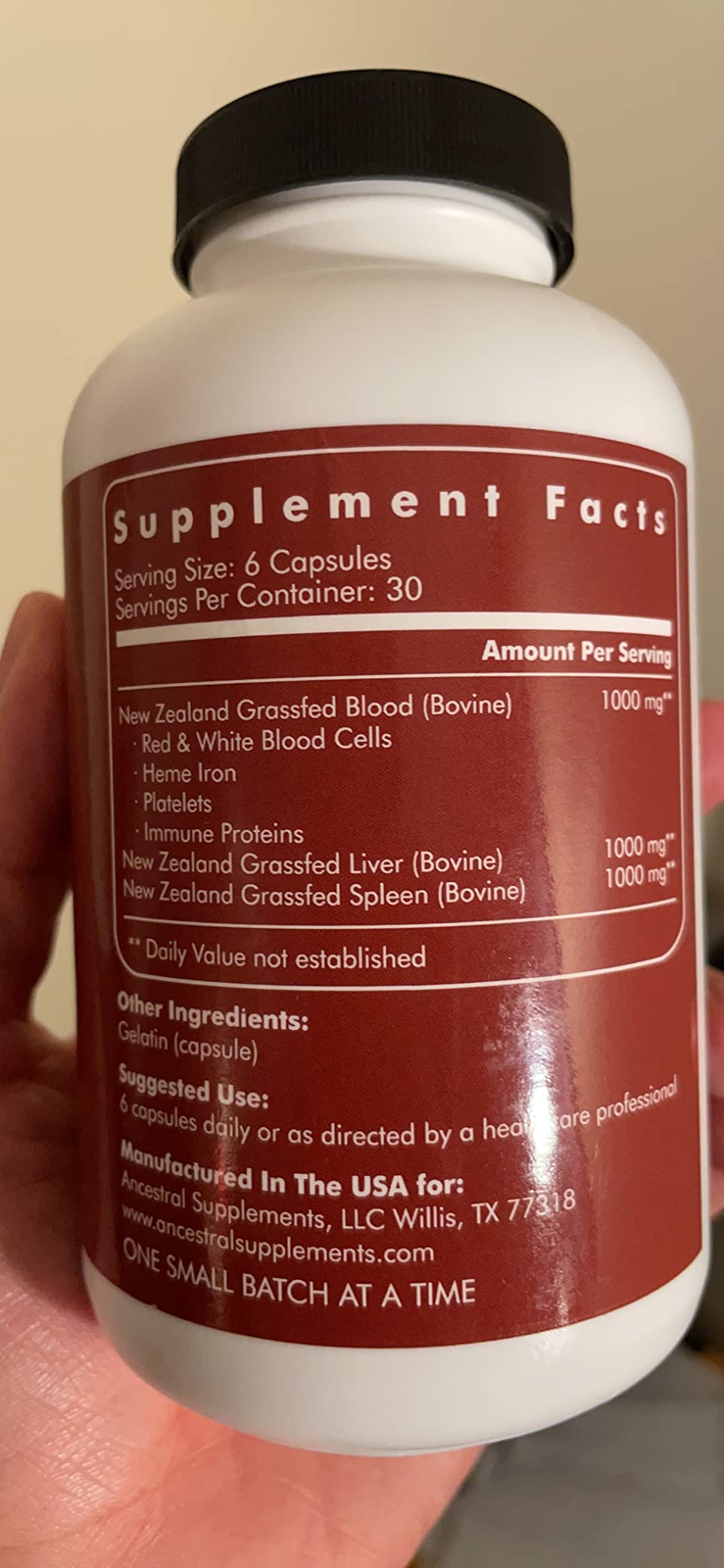 Ancestral Supplements Grass Fed Blood is Blood, Liver & Spleen Formula, 500mg, Grass Fed Beef Supplement, Red & White Blood Cell Formation, Immune and Heart Health Support, Non GMO, 180 Capsules customer photo 2