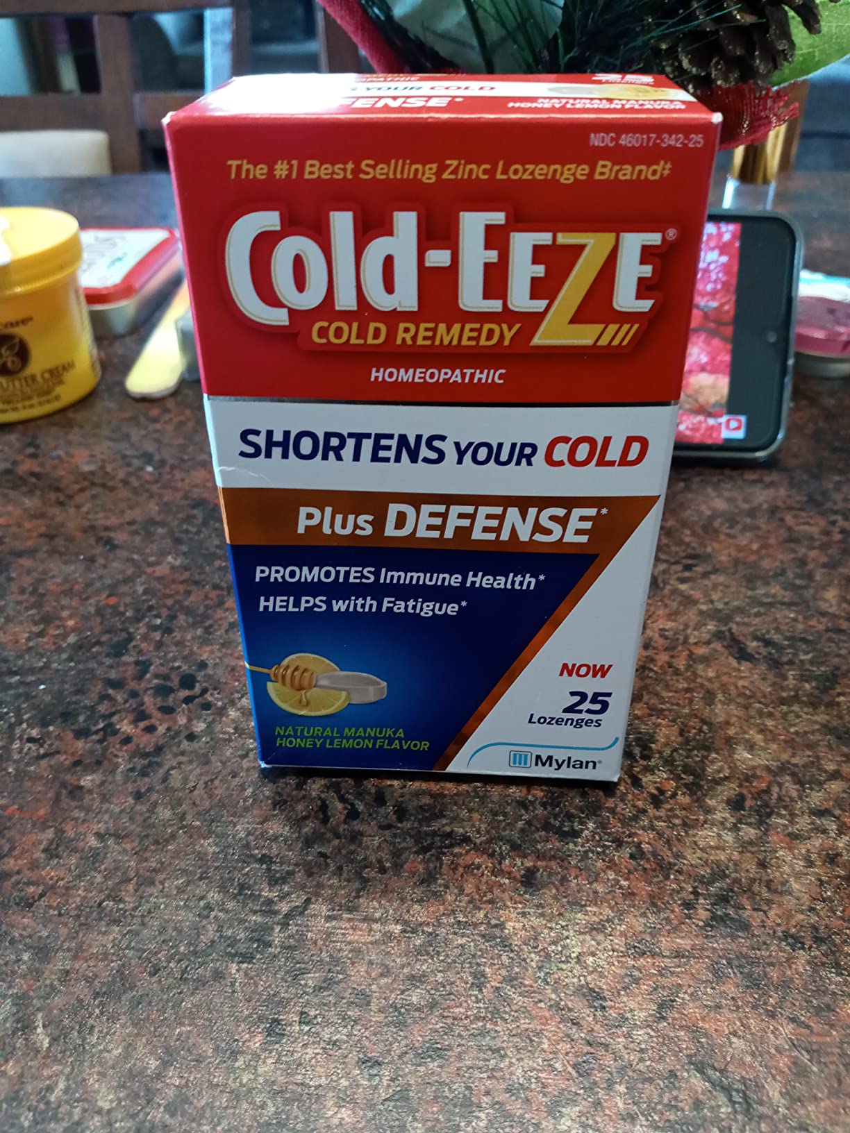 Cold-Eeze Plus Defense Natural Manuka Honey Lemon Zinc Lozenges, Homeopathic Cold Remedy, Shortens Common Cold Symptoms by 42%, Promotes Immune Health, Sambucus Nigra, Echinacea and Rose Hips, 25 Ct. customer photo 1