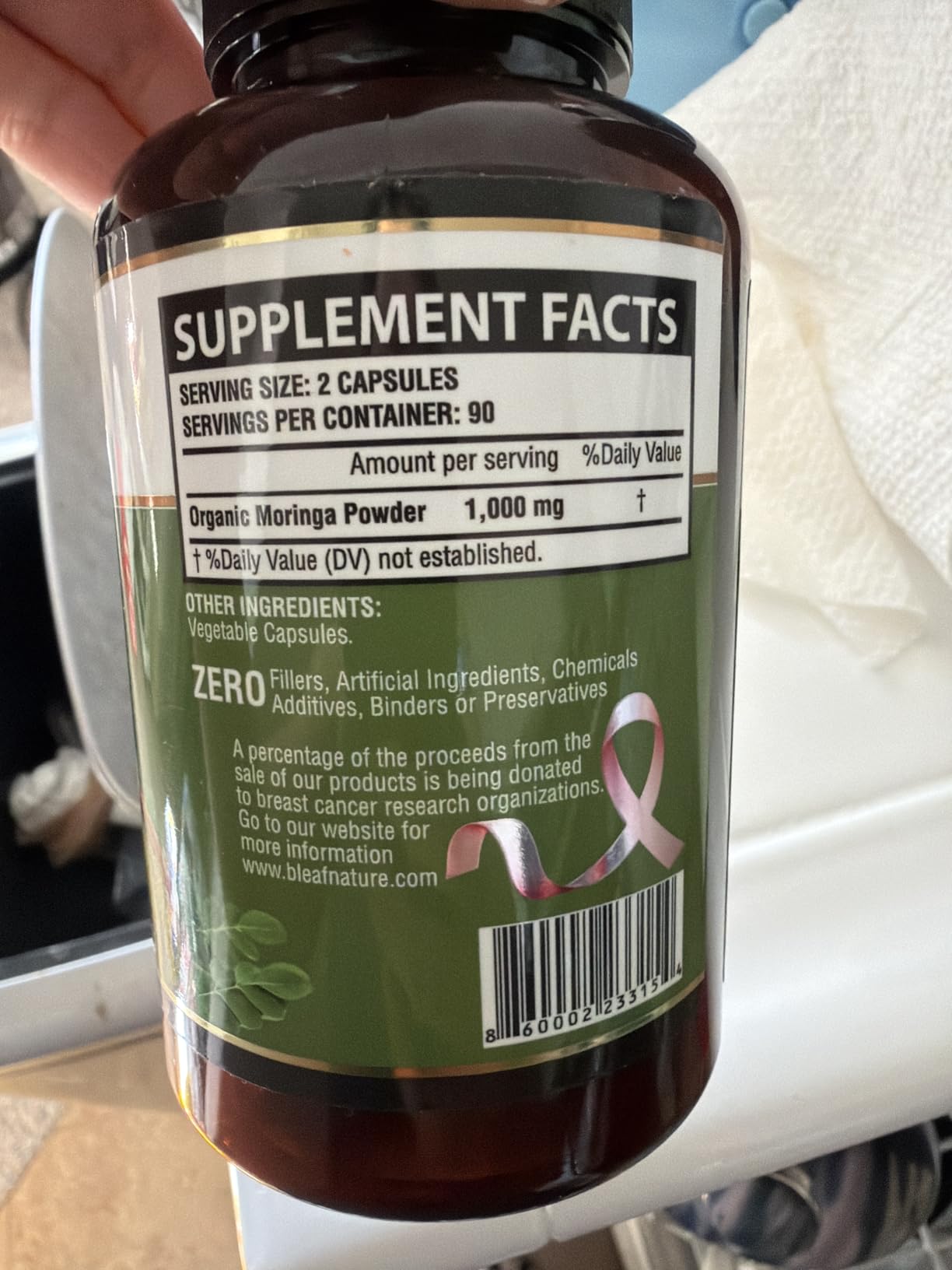B'Leaf Nature Moringa Capsules Organic 1000mg - Pure Moringa Oleifera Leaf Powder Capsules for Energy & Immune Support | Non-GMO Gluten Free Vegan Superfood | 180 Veggie Capsules customer photo 2