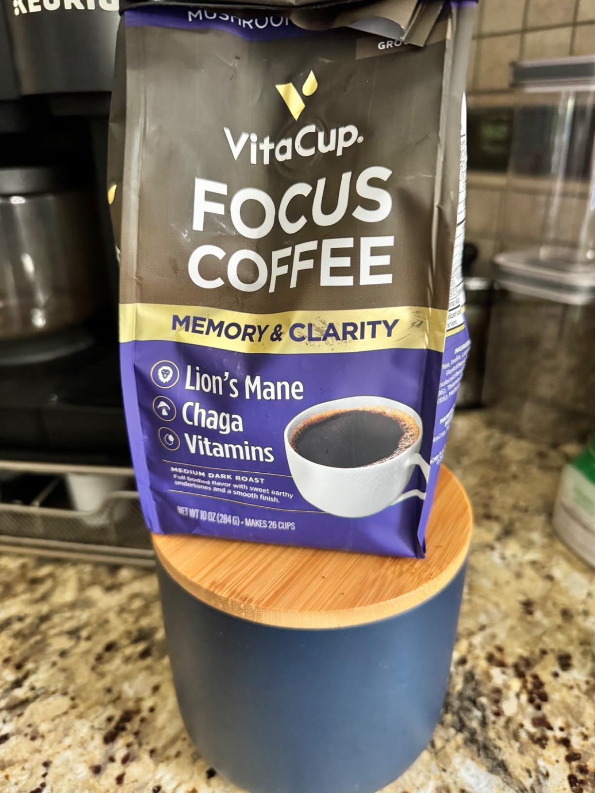 VitaCup Mushroom Coffee Grounds, with Lions Mane, Chaga, B Vitamins, D3, Boost Focus, Immunity, Memory & Clarity, Medium Dark Roast, Bold & Smooth 100% Arabica Specialty, 10 Oz customer photo 1