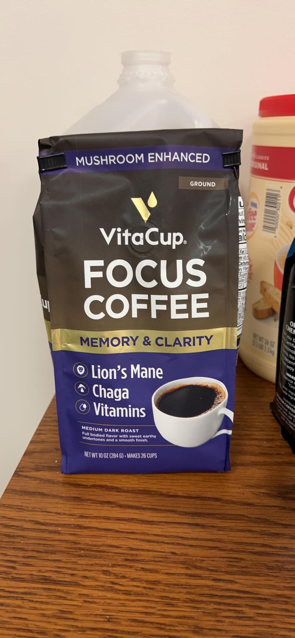 VitaCup Mushroom Coffee Grounds, with Lions Mane, Chaga, B Vitamins, D3, Boost Focus, Immunity, Memory & Clarity, Medium Dark Roast, Bold & Smooth 100% Arabica Specialty, 10 Oz customer photo 2