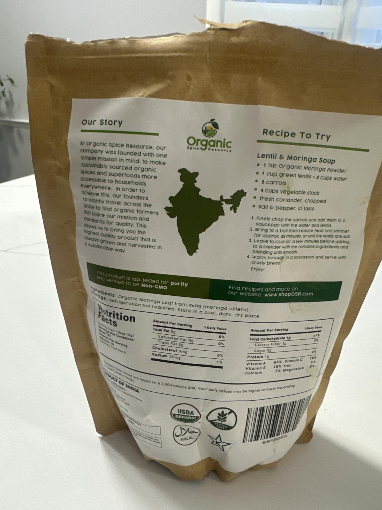 Organic Moringa Powder - 8 oz (226g) | USDA Organics, Non-GMO, Kosher, Halal, Moringa Olifera Powder - 100% Raw and Natural, by SHOPOSR customer photo 1