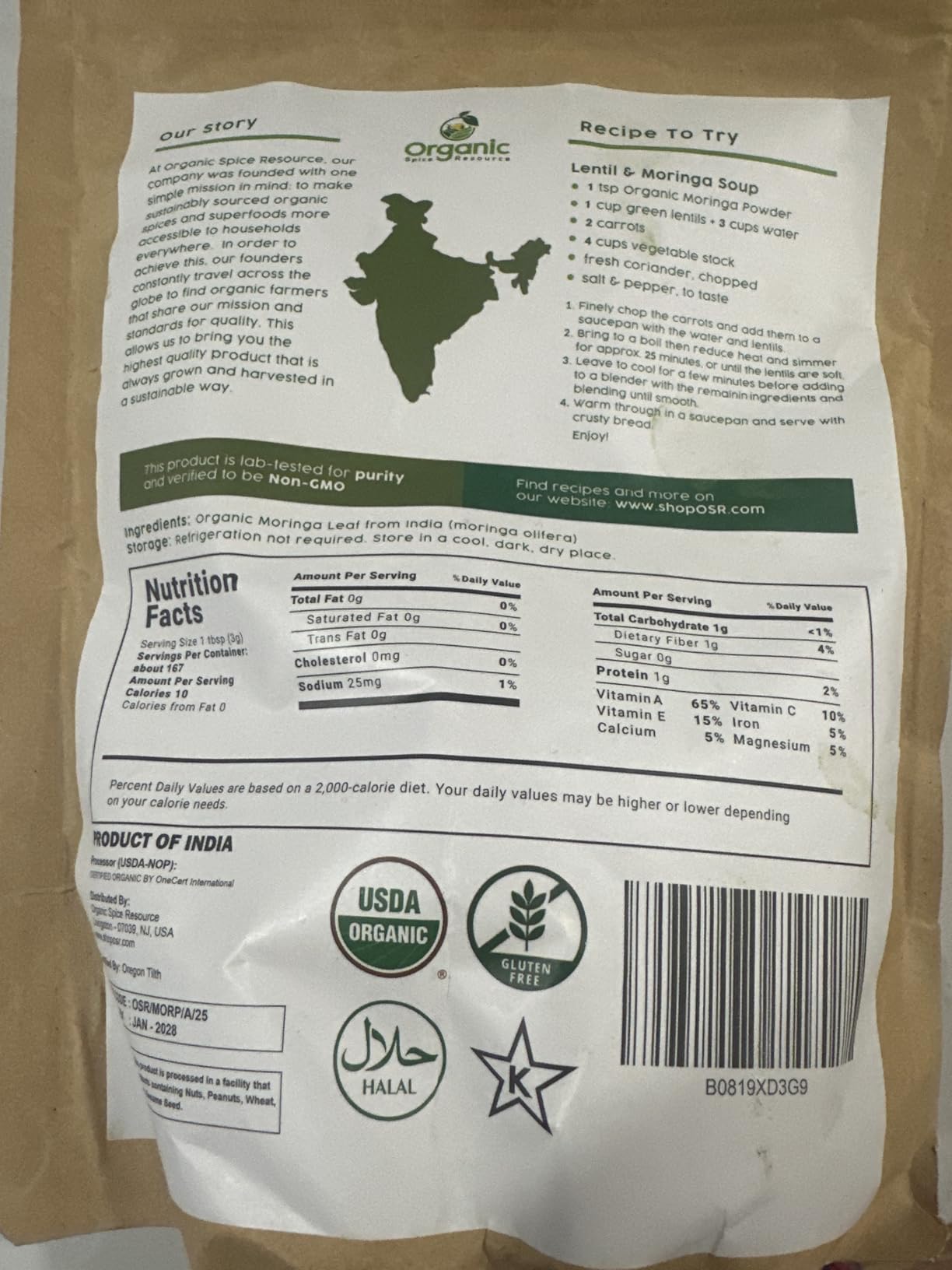 Organic Moringa Powder - 8 oz (226g) | USDA Organics, Non-GMO, Kosher, Halal, Moringa Olifera Powder - 100% Raw and Natural, by SHOPOSR customer photo 2