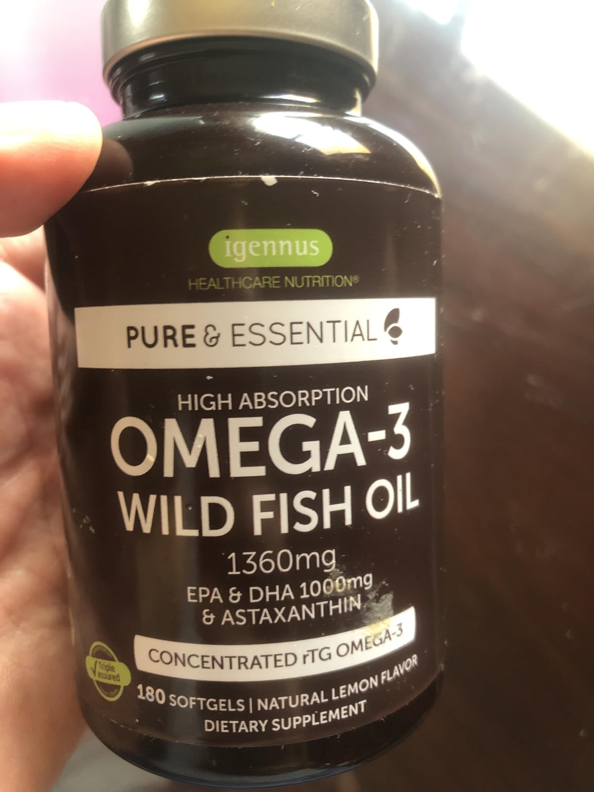 Igennus Ultra Pure Omega 3 Triglyceride rTG Wild Fish Oil 1360mg, IFOS Certified, EPA DHA 1000mg Plus Astaxanthin, Non-GMO, for Men & Women, 180 Softgels customer photo 2