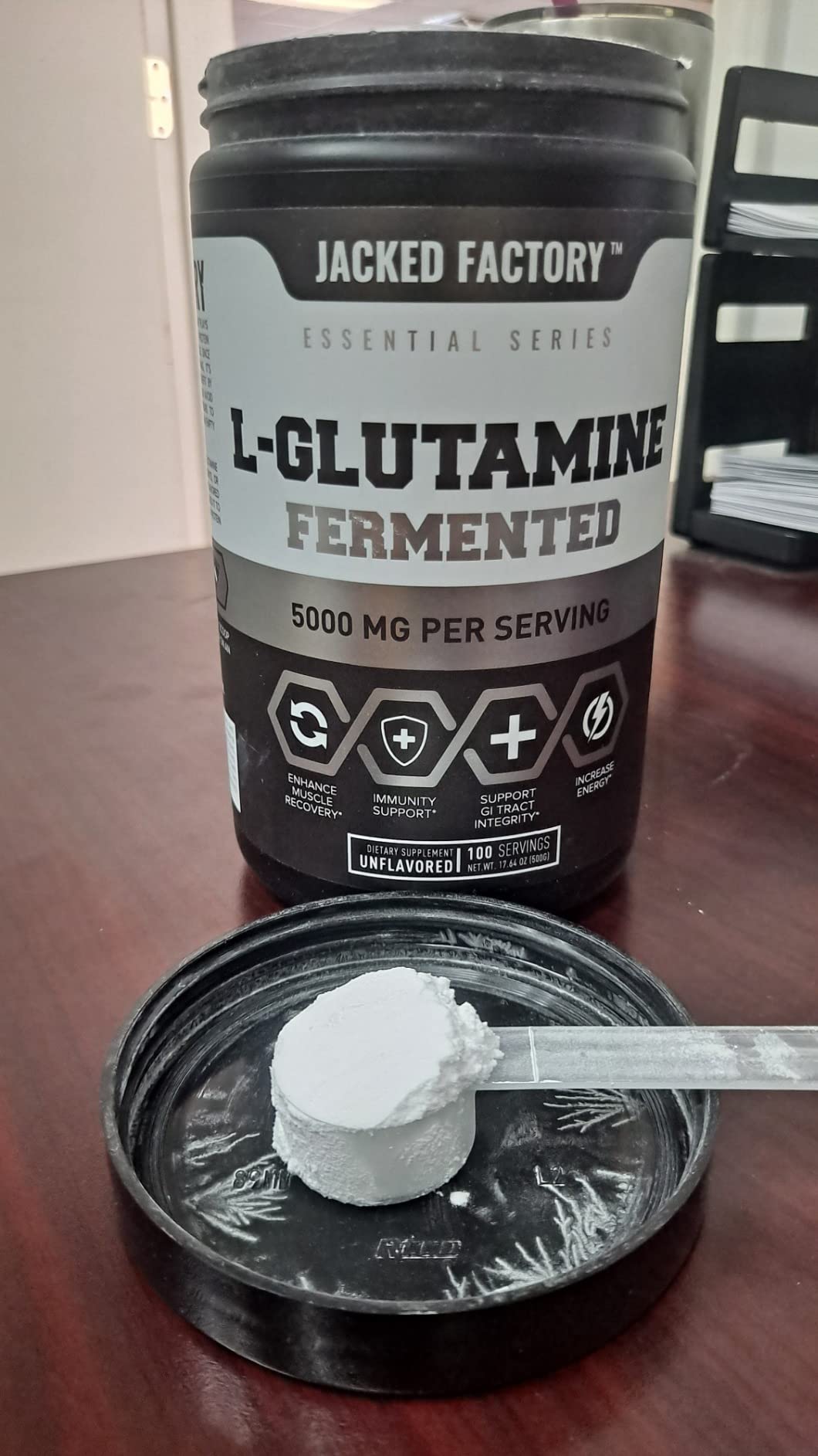 Jacked Factory L-Glutamine Powder 100 Servings - Vegan Fermented L Glutamine Supplement for Post Workout Muscle Recovery, Immunity, Digestive Health | No Artificial Filler - Unflavored customer photo 2