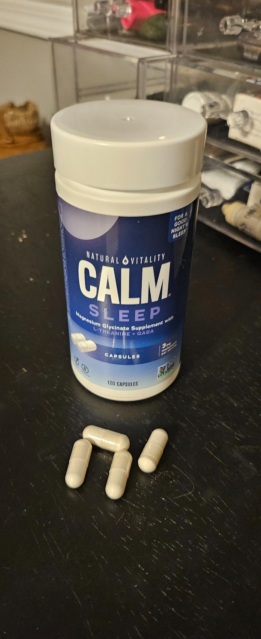 Natural Vitality Calm Sleep Capsules | Magnesium with Melatonin, L-Theanine & GABA Supplement | for a Good Night's Sleep | Non-GMO, Gluten Free & Vegan | 120 Count customer photo 2