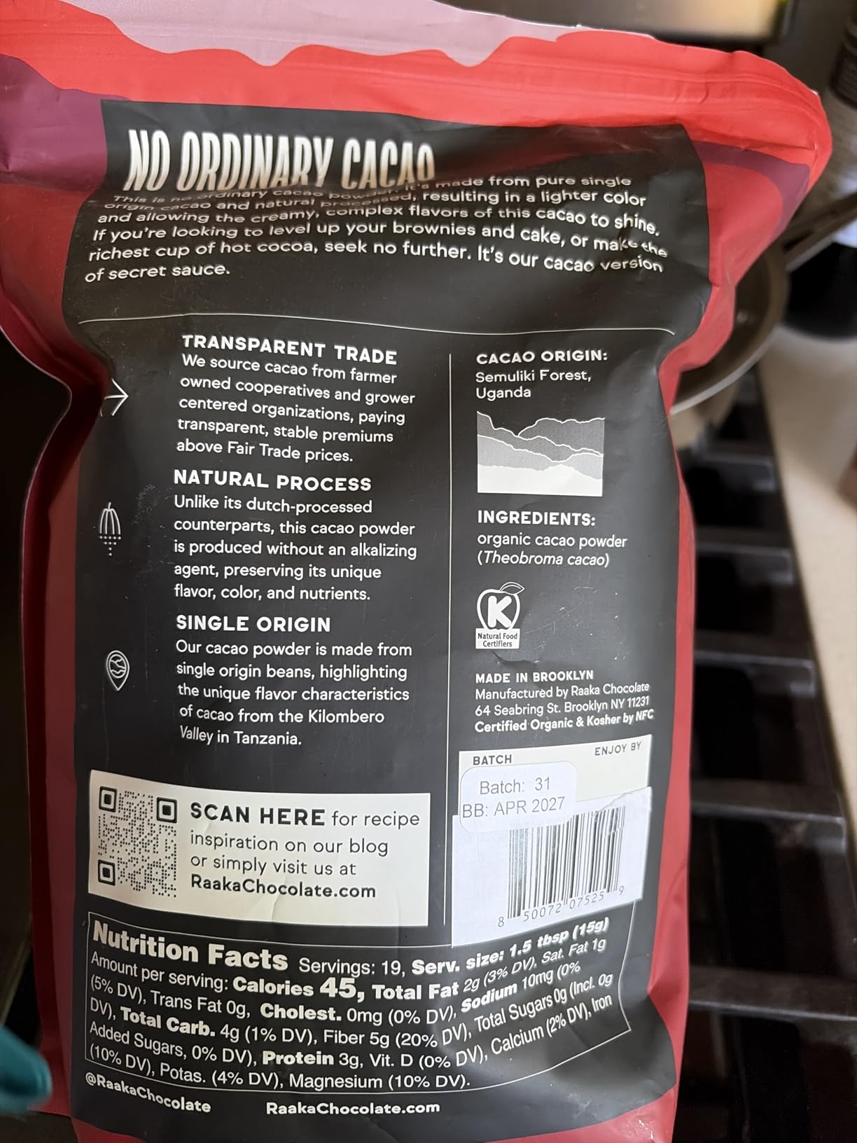 Raaka Chocolate Organic Cacao Powder - Unsweetened, Non-Alkalized, Perfect for Baking, Substitute for Cocoa Powder - Gluten-Free, Soy-Free, Sugar-Free, Allergen-Friendly - 8oz Resealable Bag customer photo 1