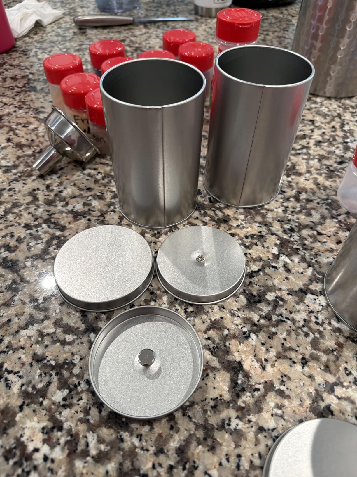 Yesland 6 Pack Tea Tin Canister with Airtight Double Lids, 12 Fluid Oz Tin Can Box and Small Round Kitchen Canisters for Loose Tea, Coffee, Candy, Herbs and Spices(Silver) customer photo 1