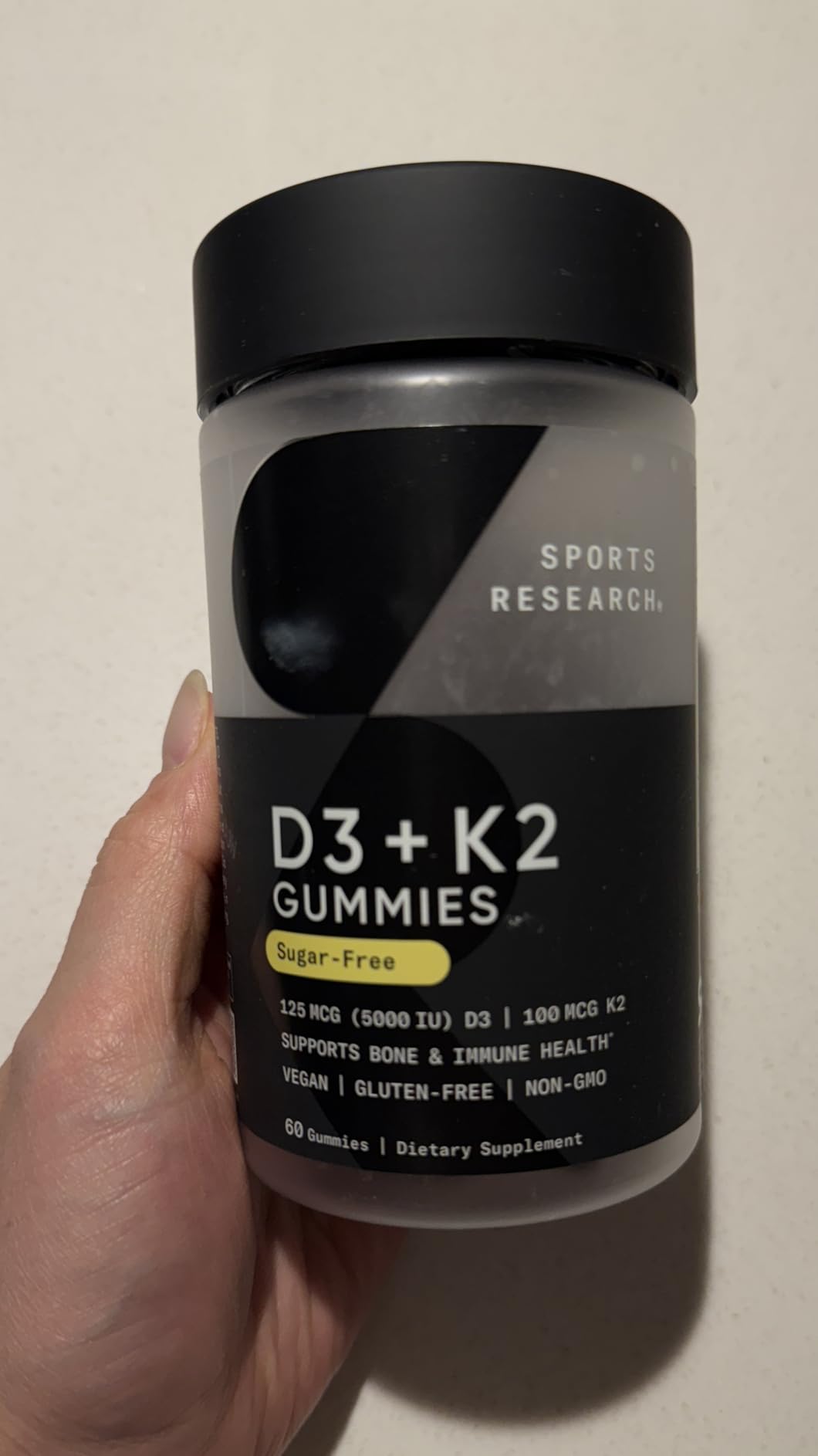 Sports Research Vegan Vitamin D3 + K2 Sugar-Free Gummies - 125mcg (5000iu) Vitamin D w/ 100mcg Mk7 Vitamin K - Supports Bone & Immune Health - Vegan Certified, Non-GMO, Soy Free - 60 Count customer photo 1