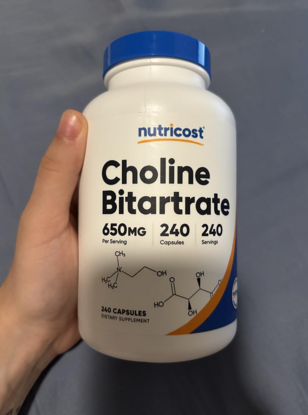 Nutricost Choline Bitartrate 650mg, 240 Vegetarian Capsules - Non-GMO, Vegetarian Friendly, Gluten Free customer photo 1
