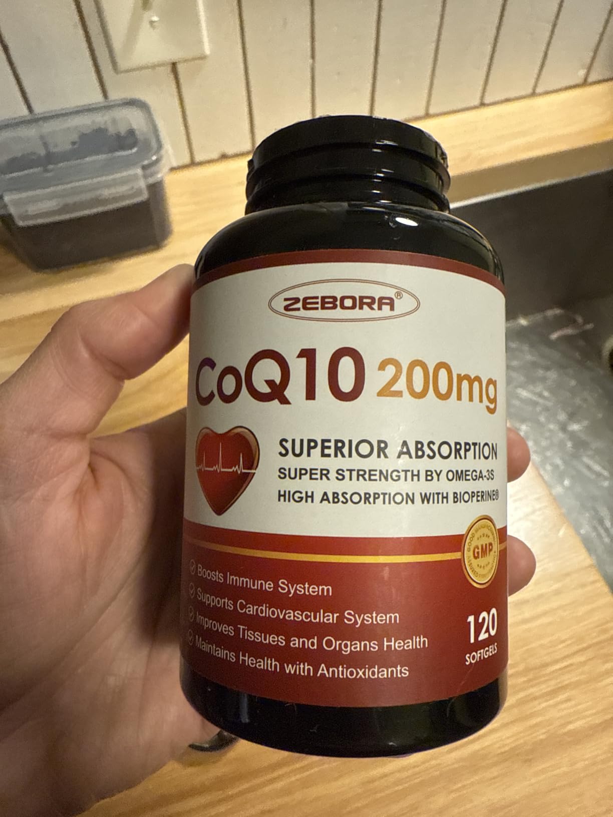 ZEBORA CoQ10-200mg-Softgels with PQQ, BioPerine & Omega-3, 120 Servings Coenzyme Q10 (Ubiquinone) Supplement for High-Absorption, Powerful-Antioxidant, Support Heart & Energy-Production customer photo 1