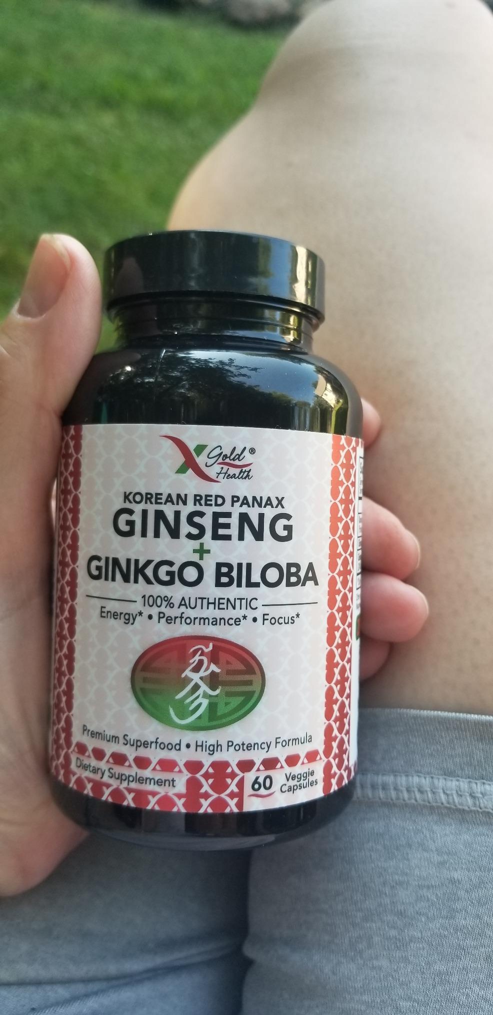 X Gold Health Korean Red Panax Ginseng + Ginkgo Biloba 7% Ginsenosides Extra Strength Energy, Memory, Focus & Brain Support Premium Supplement for Men & Women Non-GMO, 120 Vegan Capsules customer photo 2