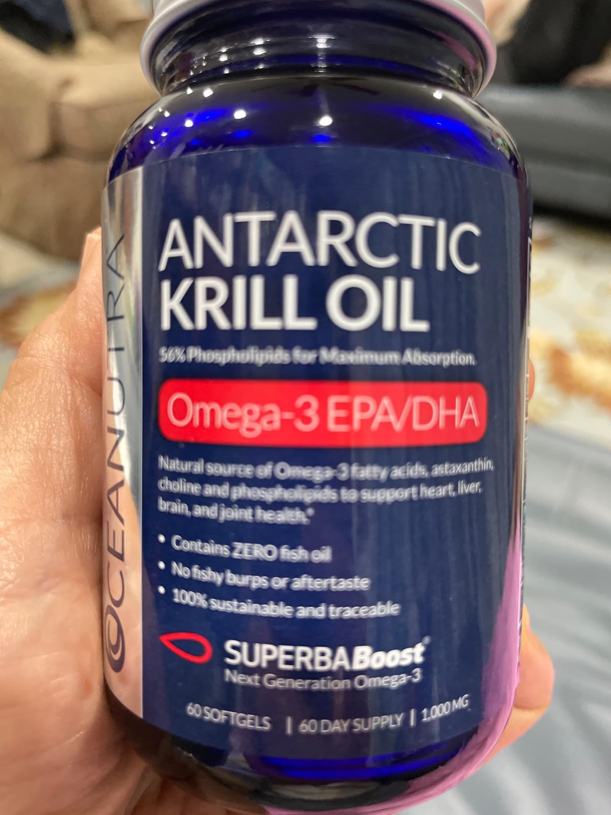 100% Pure Organic Krill Oil 1000mg, 60-Day, Omega 3 Supplement, Highest Concentration 56% Phospholipids, Wild Caught, Sustainable Traceable Antarctic Omega 3, Astaxanthin, Heart, No Fish Oil customer photo 2
