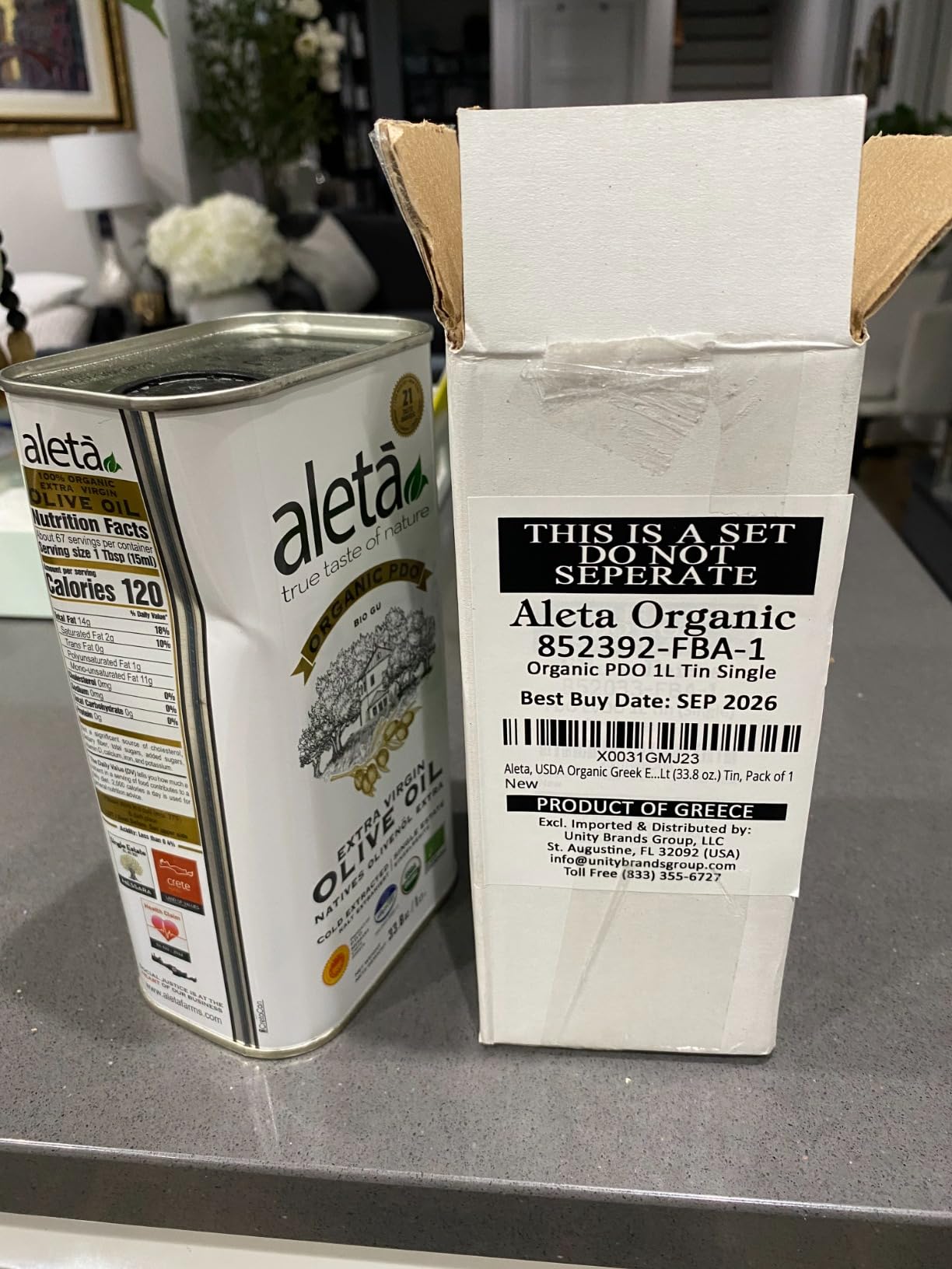 Aleta, USDA Organic Greek Extra Virgin Olive Oil, EU Certified Single Estate PDO Greece, 1 Lt (33.8 oz.) Tin, Kosher EK, Pack of 1 customer photo 2