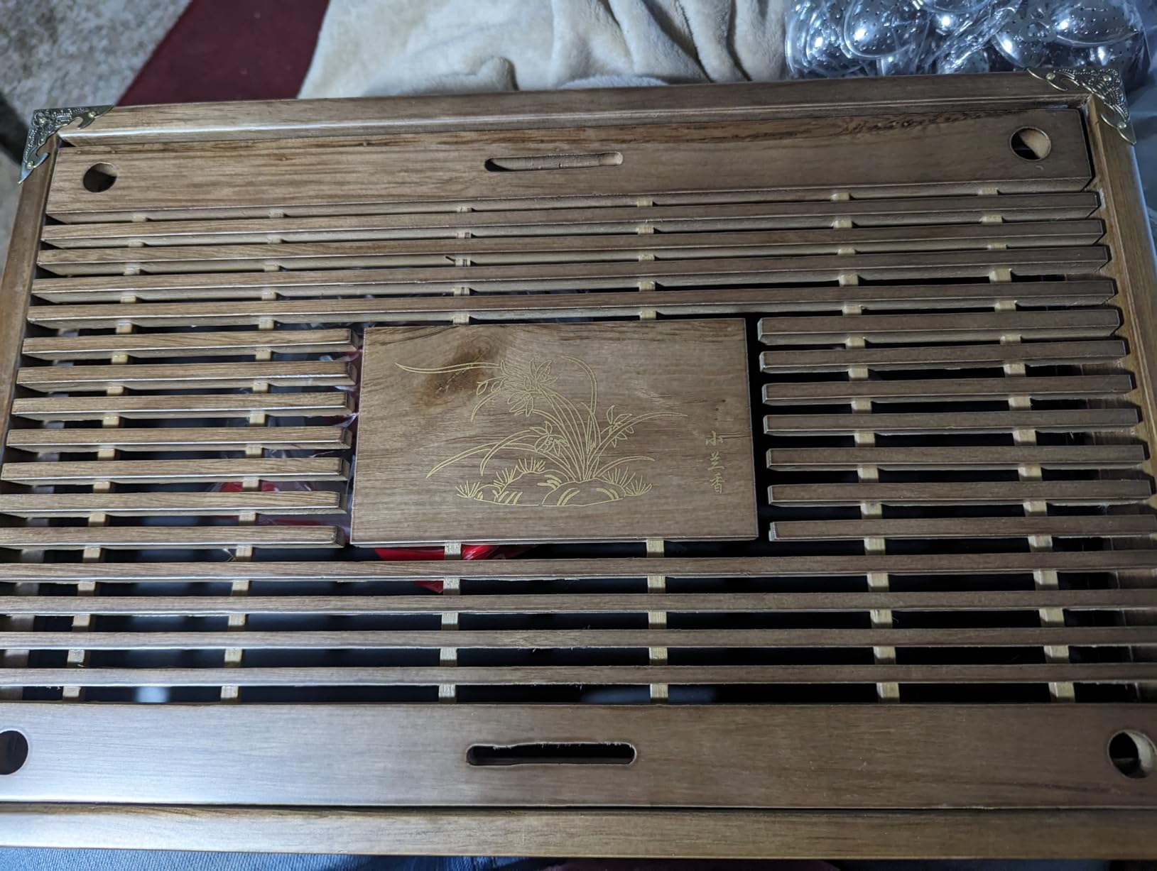 RORA Bamboo Tea Tray Chinese Gongfu Tea Serving Tray with Drawer Type Water Storage Drainage Kungfu Tea Set Table (Brown) customer photo 2