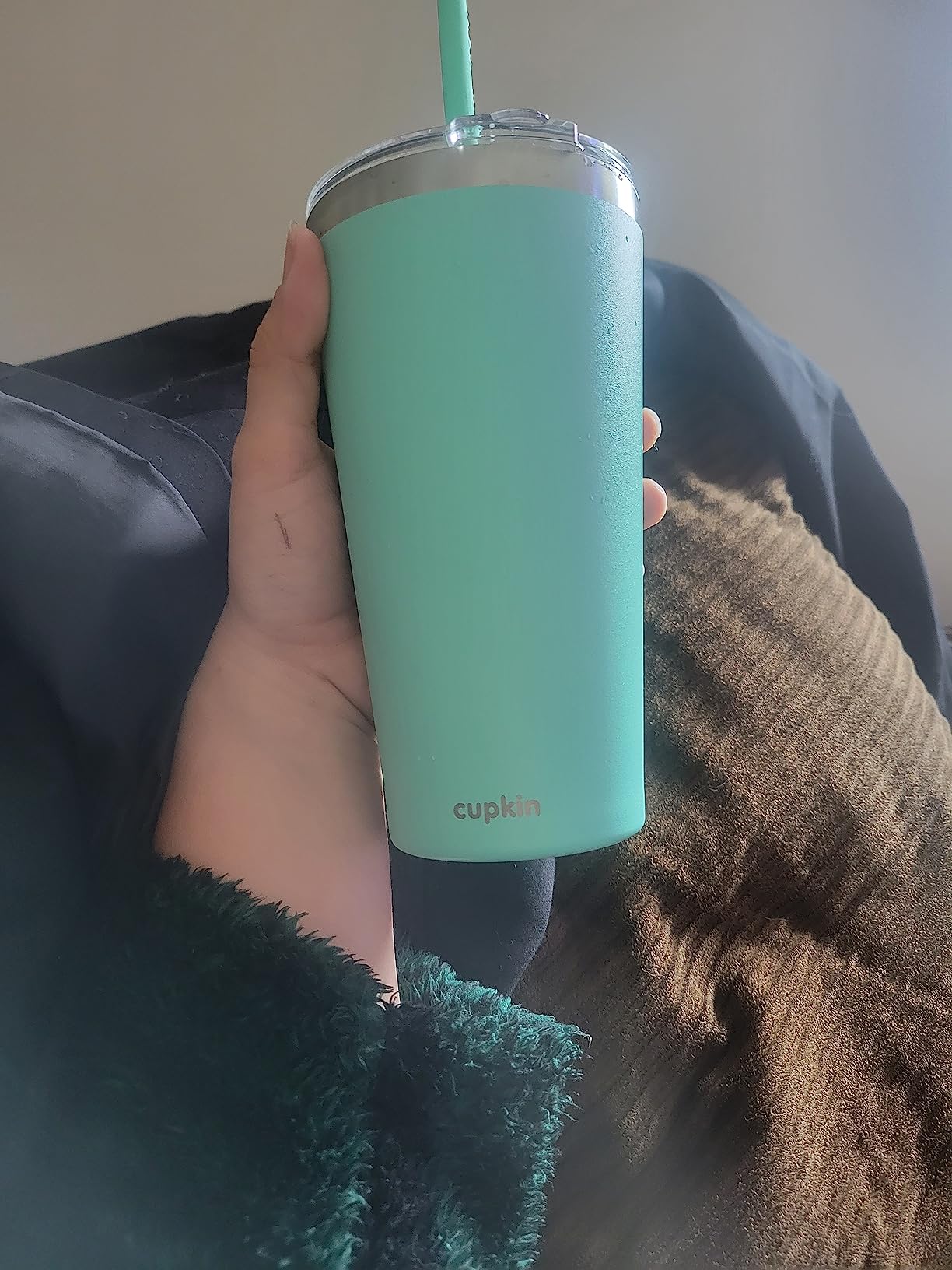 CUPKIN Stainless Steel Insulated Tumbler with Lid and Straw, 20 oz Stainless Steel Cups, Set of 2 Travel Coffee Mug for Adults, Iced Coffee Cup with Lid, Tumbler for Travel (Aqua + Periwinkle) customer photo 2