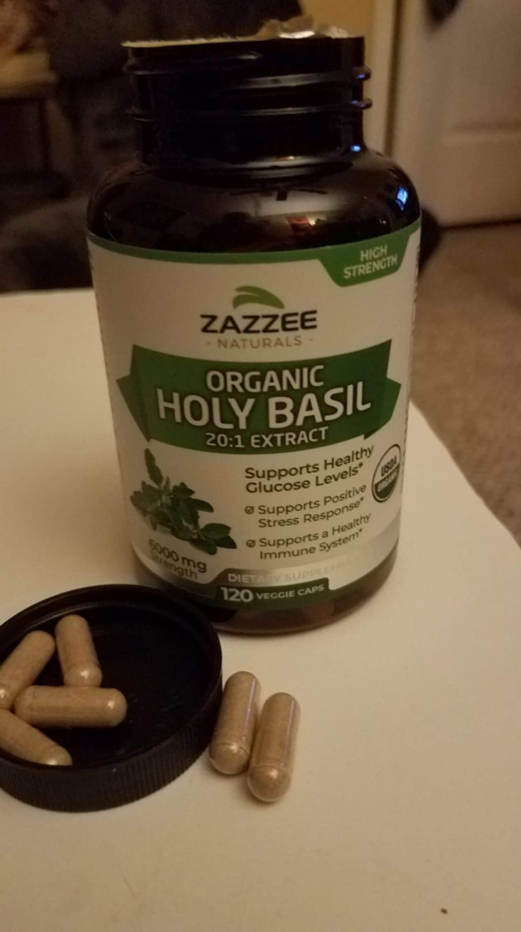 Zazzee USDA Organic Holy Basil 10:1 Extract, 120 Vegan Capsules, 4 Month Supply, Tulsi Extract, Ursolic Acid, Ocimum Tenuiflorum, Antioxidant & Stress Support, All-Natural, Non-GMO, Made in the USA customer photo 2