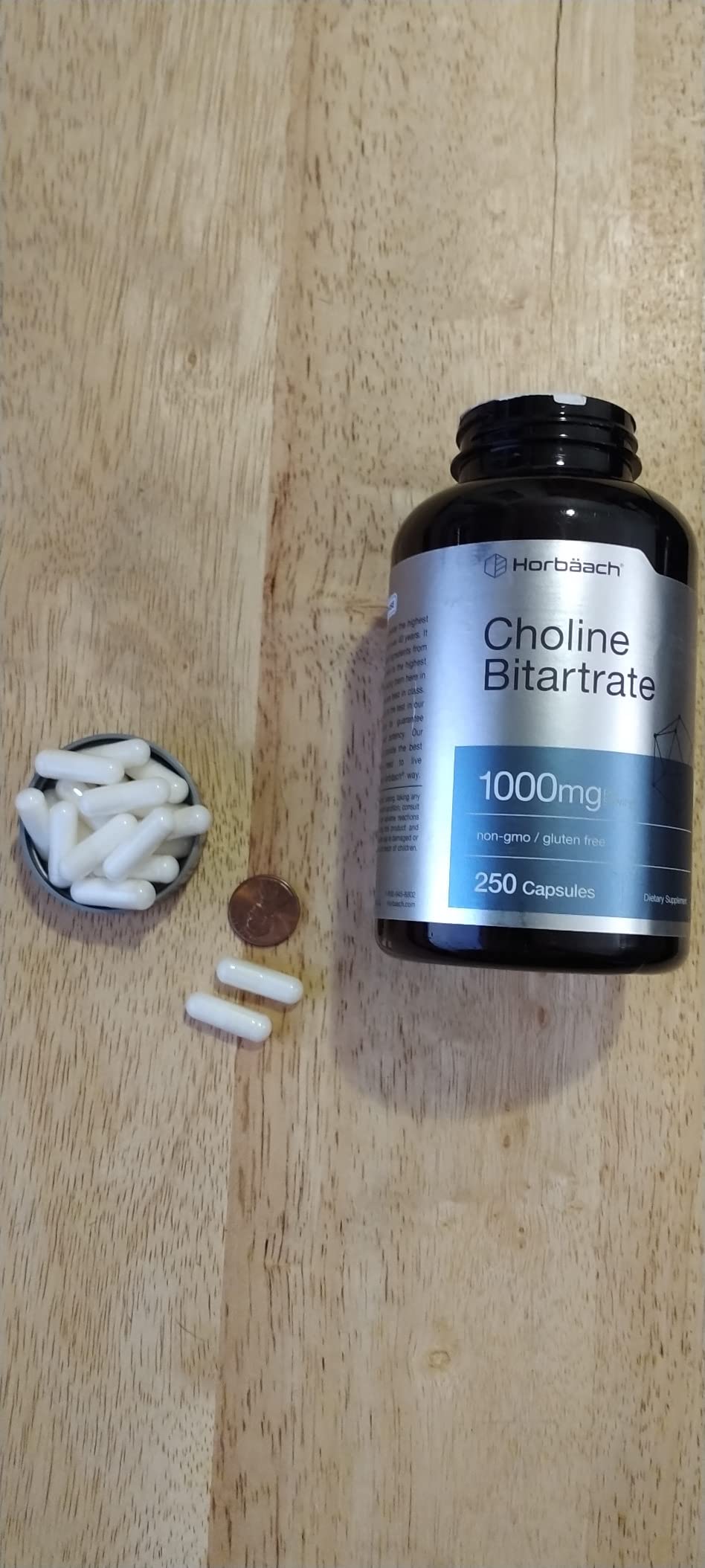 Horbaach Choline Bitartrate Supplement | 1000mg | 250 Capsules | High Potency | Non-GMO, Gluten Free customer photo 2