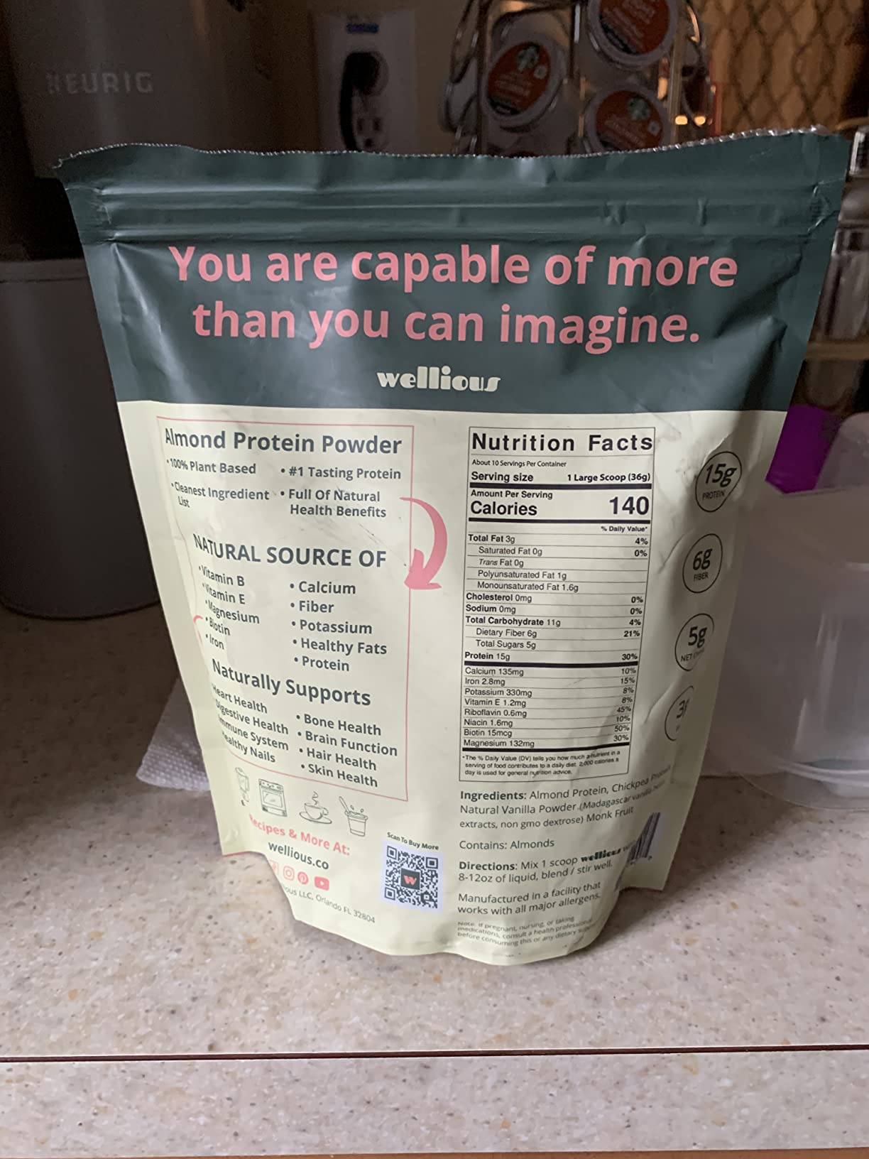 wellious Almond Protein Powder (Vanilla) - 18 Grams of Pure Healthiest Vegan Protein for Women & Men - Perfect Soy-Free & Smooth Gut Friendly Protein Powder for Sports Nutrition customer photo 2