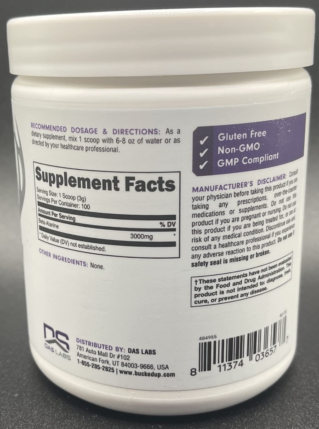 Bucked Up Beta Alanine 3000mg Powder, Non-GMO, Gluten-Free, Unflavored (100 Servings) customer photo 2