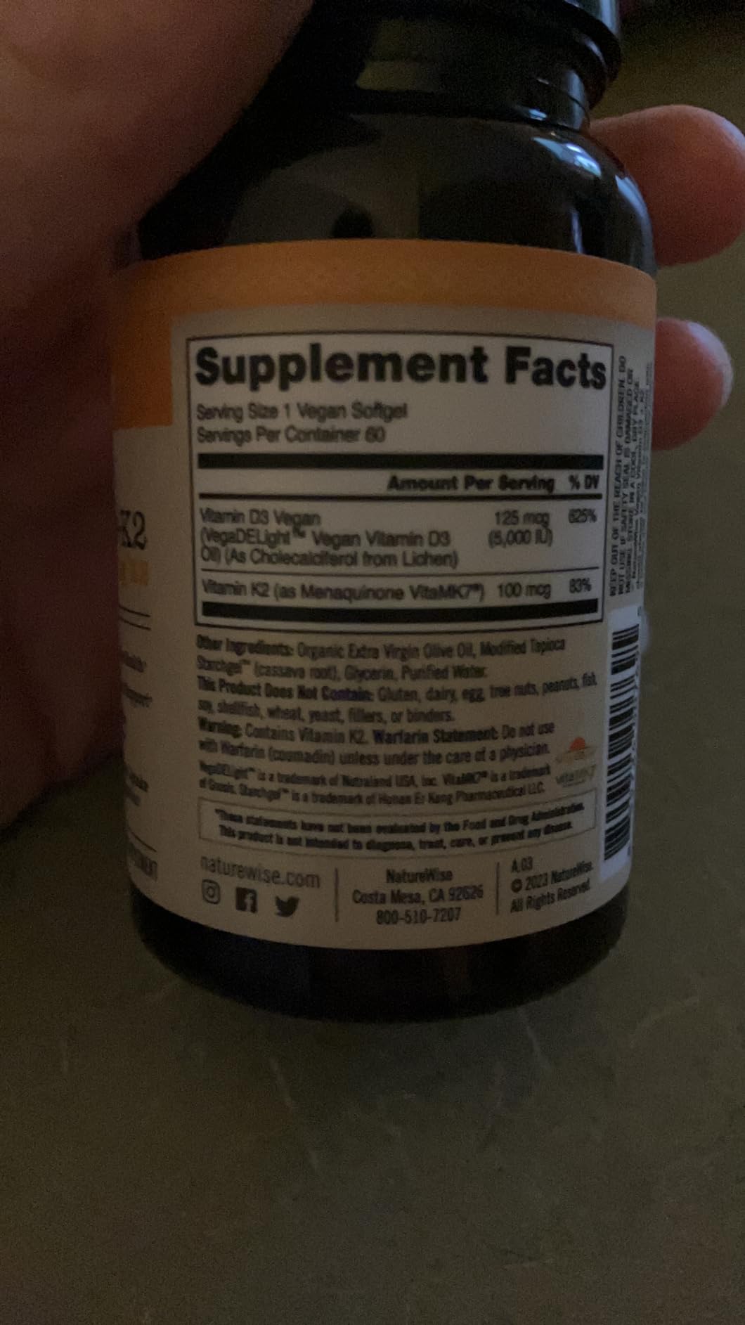 NatureWise Vegan Vitamin D3 + K2 - Natural D3 5000IU + Natural Vitamin K2 100mcg - Bone Support - High Absorption with Organic Cold-Pressed Olive Oil - Non-GMO customer photo 2