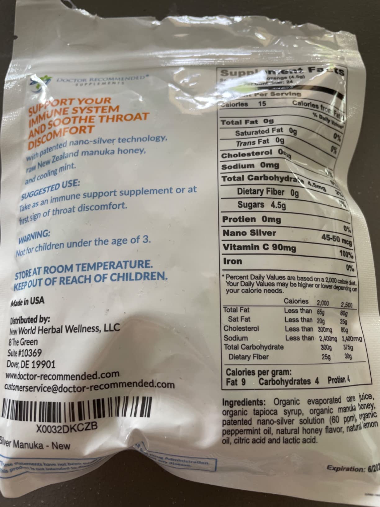 Silver Lozenges with Organic Manuka Honey and Vitamin C - All-Natural Nano Silver 45-50mcg of 60 PPM Colloidal Silver Mineral Drops to Support Immune System, Soothe, Cool Cough & Throat, 24-Lozenges customer photo 2