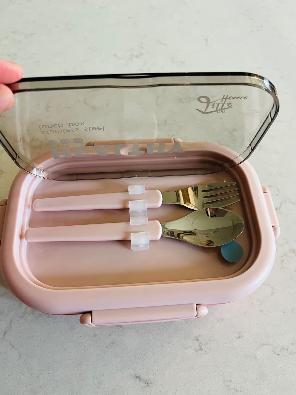 Lille Home 28oz Stainless Steel Leakproof 2-Compartment Bento Lunch Box/Portion Control Food Container with Lunch Bag and Cutlery Set, BPA Free customer photo 2