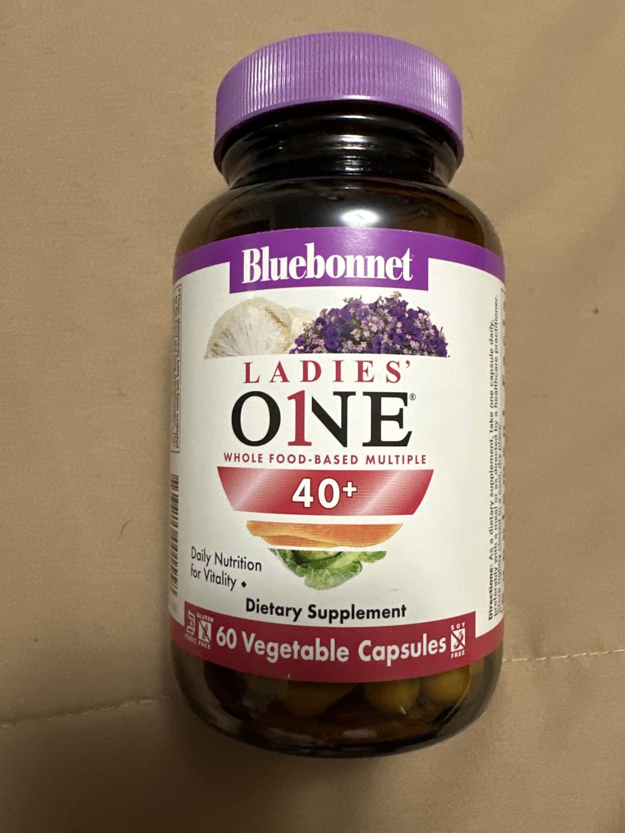 Bluebonnet Nutrition Ladies' ONE 40+ Whole Food-Based Multiple, Women Multivitamin for Women 40+, Soy-Free, Non-GMO, Gluten Free, 60 Vegetable Capsules, 60 Servings customer photo 1