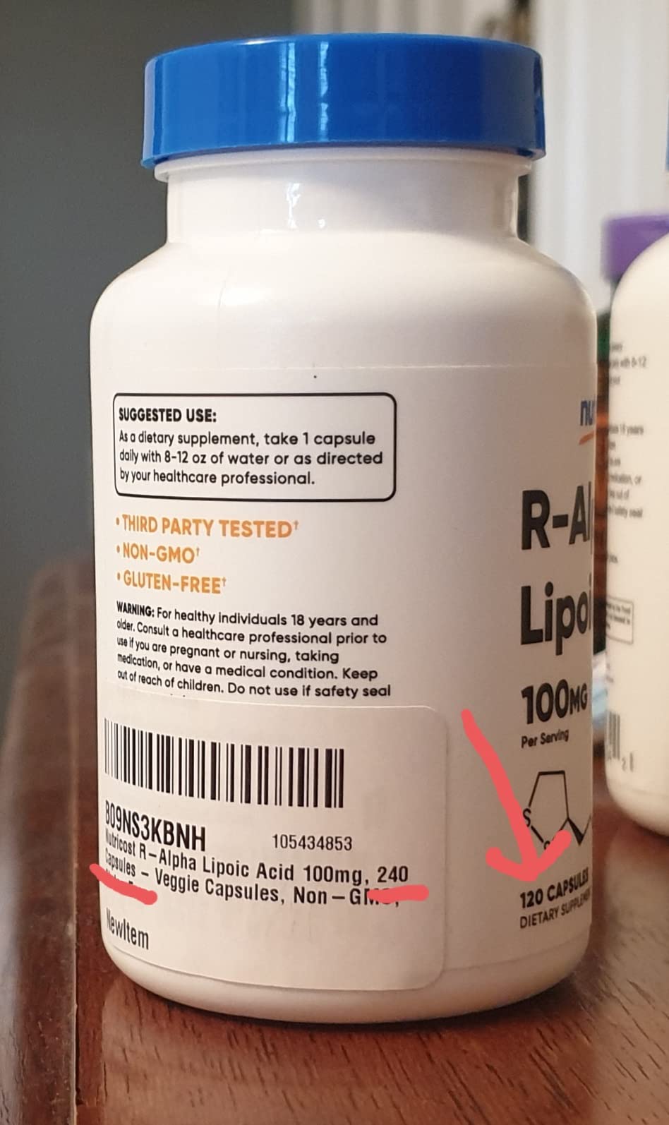 Nutricost R-Alpha Lipoic Acid 100mg, 120 Capsules - Veggie Capsules, Non-GMO, Gluten Free customer photo 2