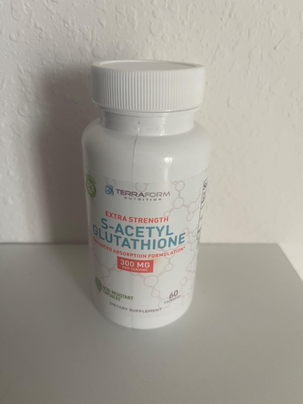TerraForm Nutrition Extra Strength S-Acetyl Glutathione 300mg - 60 Acid-Resistant Capsules - Premium Glutathione Supplement - Highly Bioavailable & Stable Form SAG Supplement - Made in USA customer photo 1
