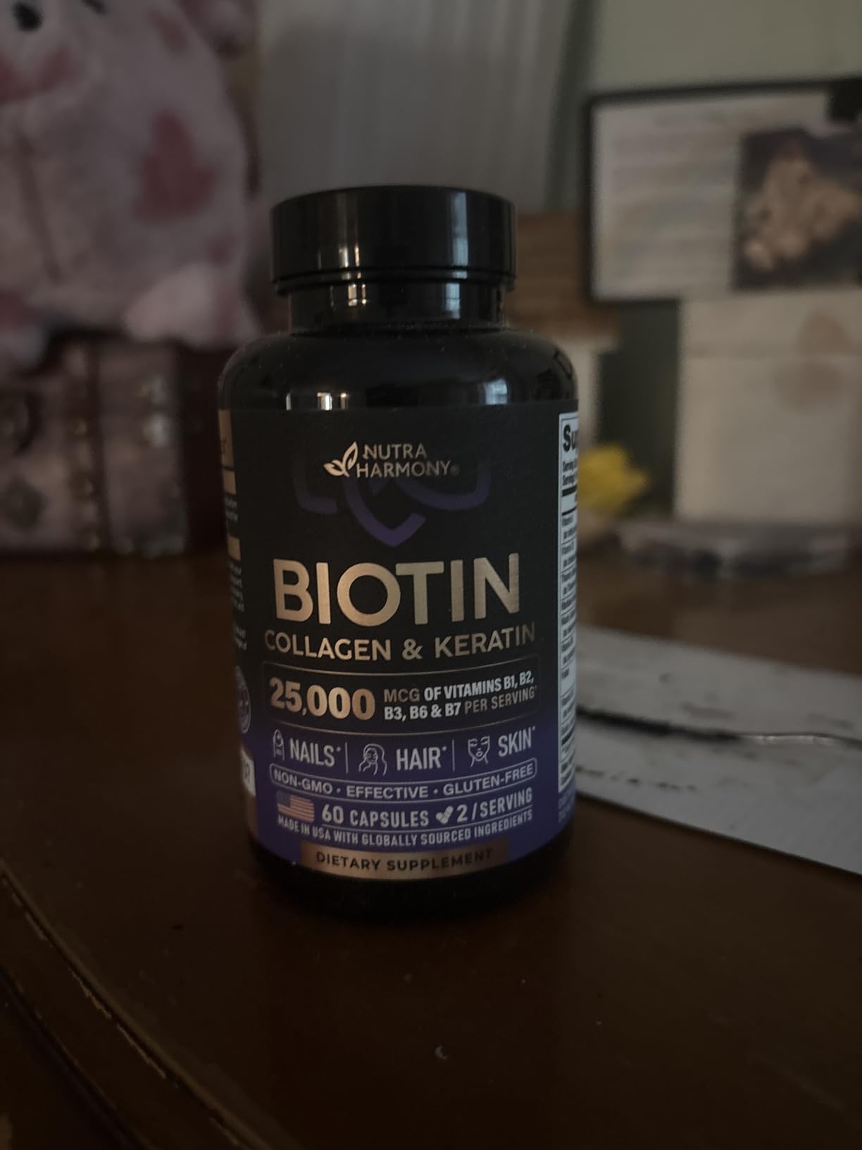Biotin | Collagen | Hyaluronic Acid | Keratin - Hair Growth & Strength Support Vitamins - Skin & Nails Supplement - Clinically Tested for Men & Women - 25000mcg Vitamins B1, B2, B3, B6 & B7 - 60 Caps customer photo 1