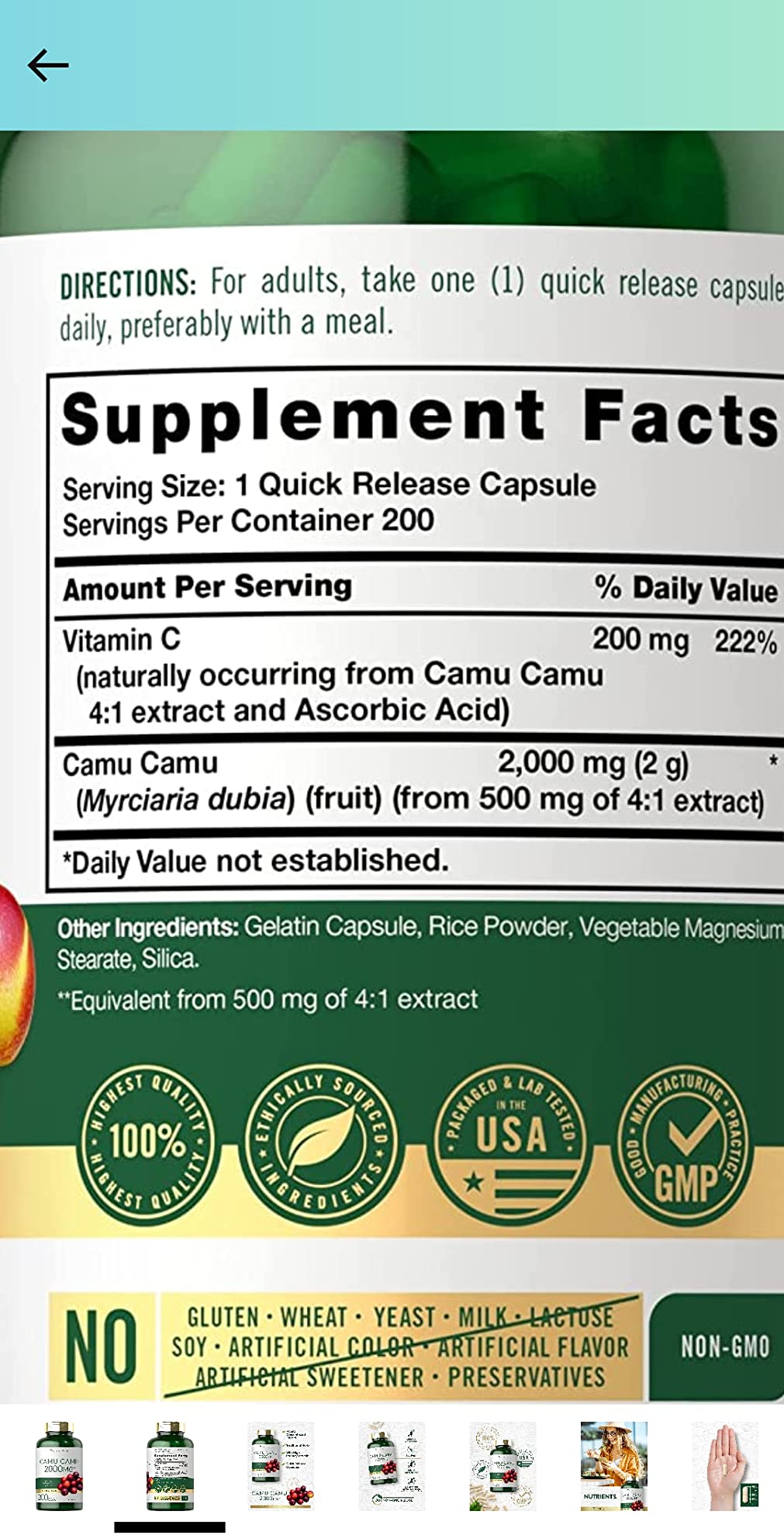 Carlyle Camu Camu with Vitamin C | 150 Capsules | Herb Extract Supplement | Myrciaria Dubia | Non-GMO and Gluten Free customer photo 1