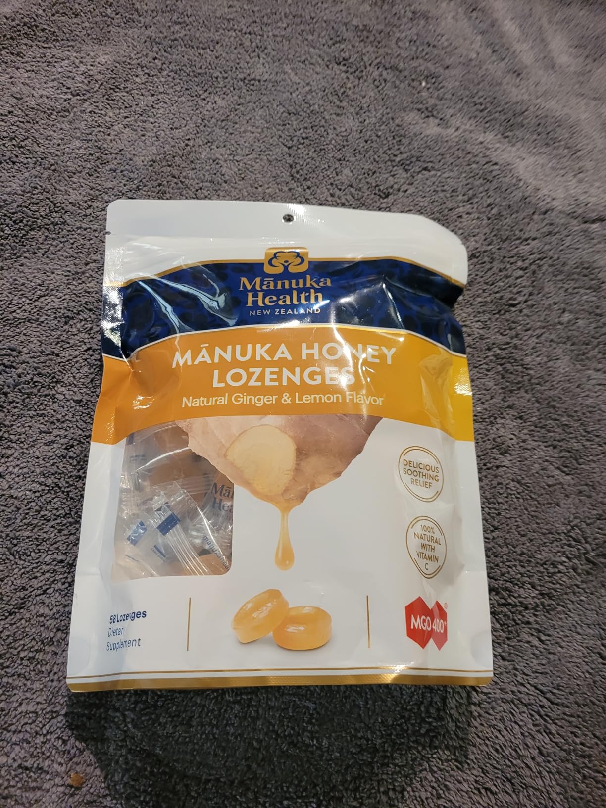 Manuka Health Manuka Honey Cough Drops - 58 Natural Lemon & Ginger Flavored Throat Lozenges Infused with Raw Manuka Honey and Vitamin C for Immune Support customer photo 2