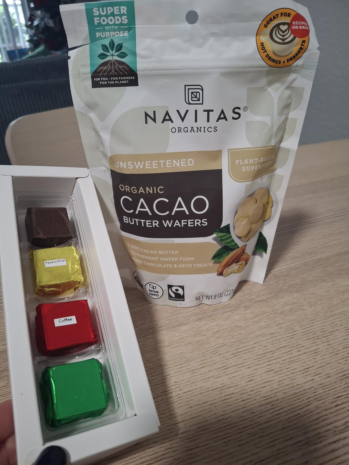 Navitas Organics Cacao Butter Wafers - For Hot Cocoa, Desserts, Baking & DIY Skincare Recipes - 100% Unrefined Food Grade Cacao Butter - USDA Organic, Fairtrade, Non GMO, Vegan (8oz. Bag 17 Servings) customer photo 1