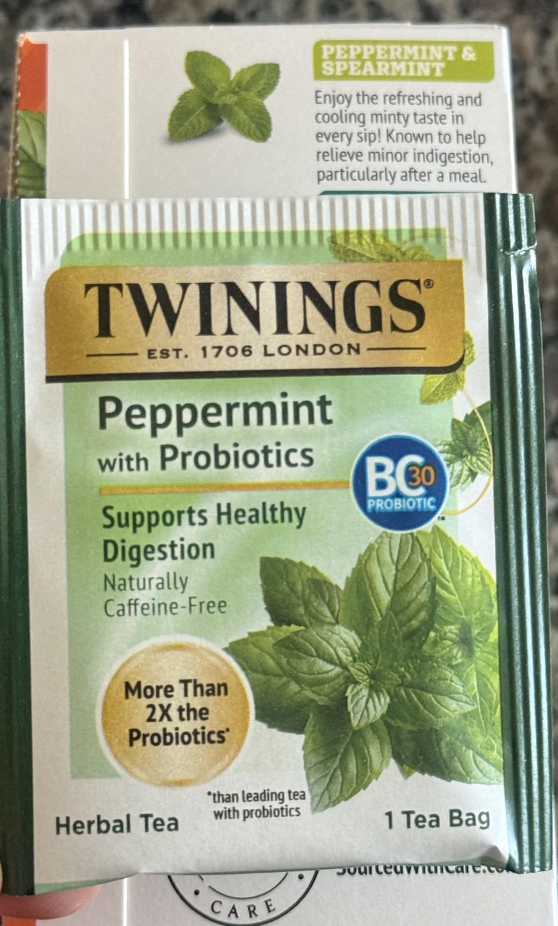 Twinings Superblends Probiotics+ Peppermint & Fennel Herbal Tea, 250 Million CFUs per Cup, 18 Tea Bags (Pack of 1), Naturally Caffeine-Free, Enjoy Hot or Iced customer photo 1