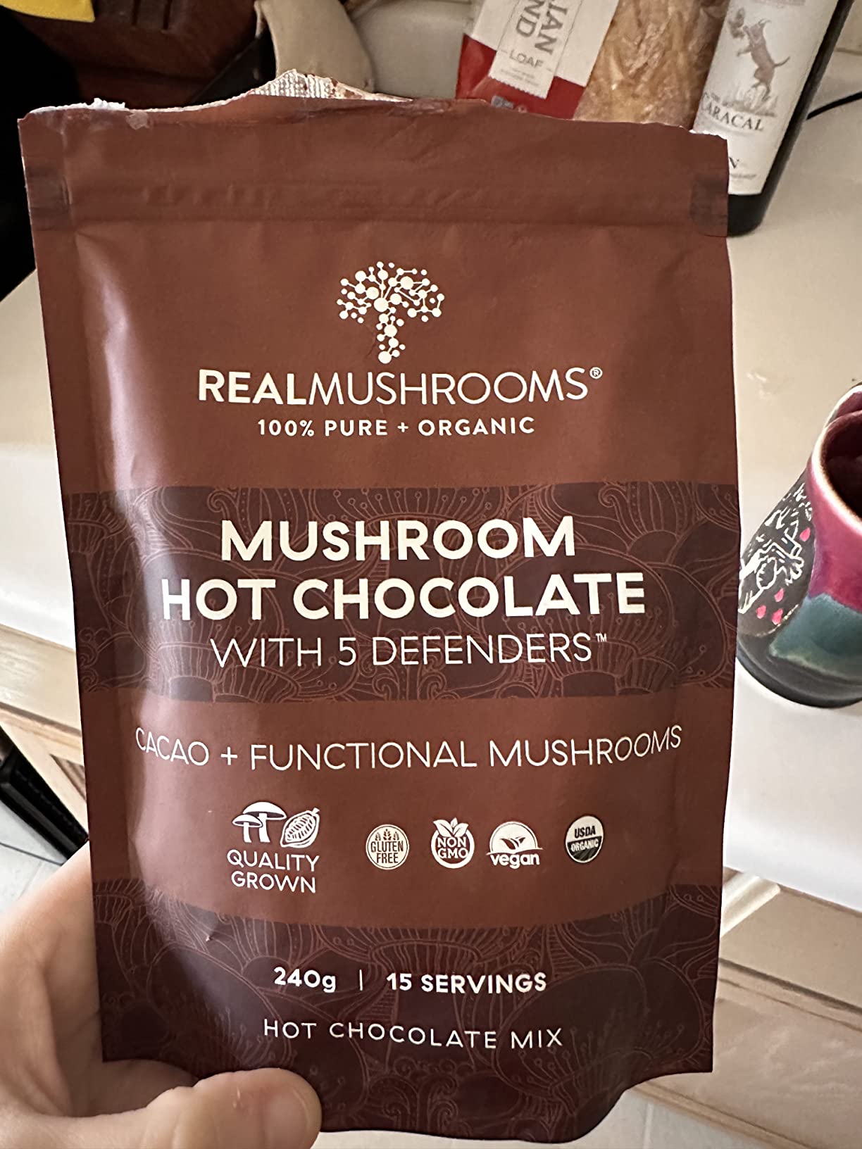 Real Mushrooms Organic Hot Chocolate Mix with Reishi, Turkey Tail, Chaga, Shiitake, Maitake - Cacao Powder Organic Mushroom- 5 Defenders Mushroom Cacao Powder, Vegan, Gluten-Free, 15 Servings customer photo 1