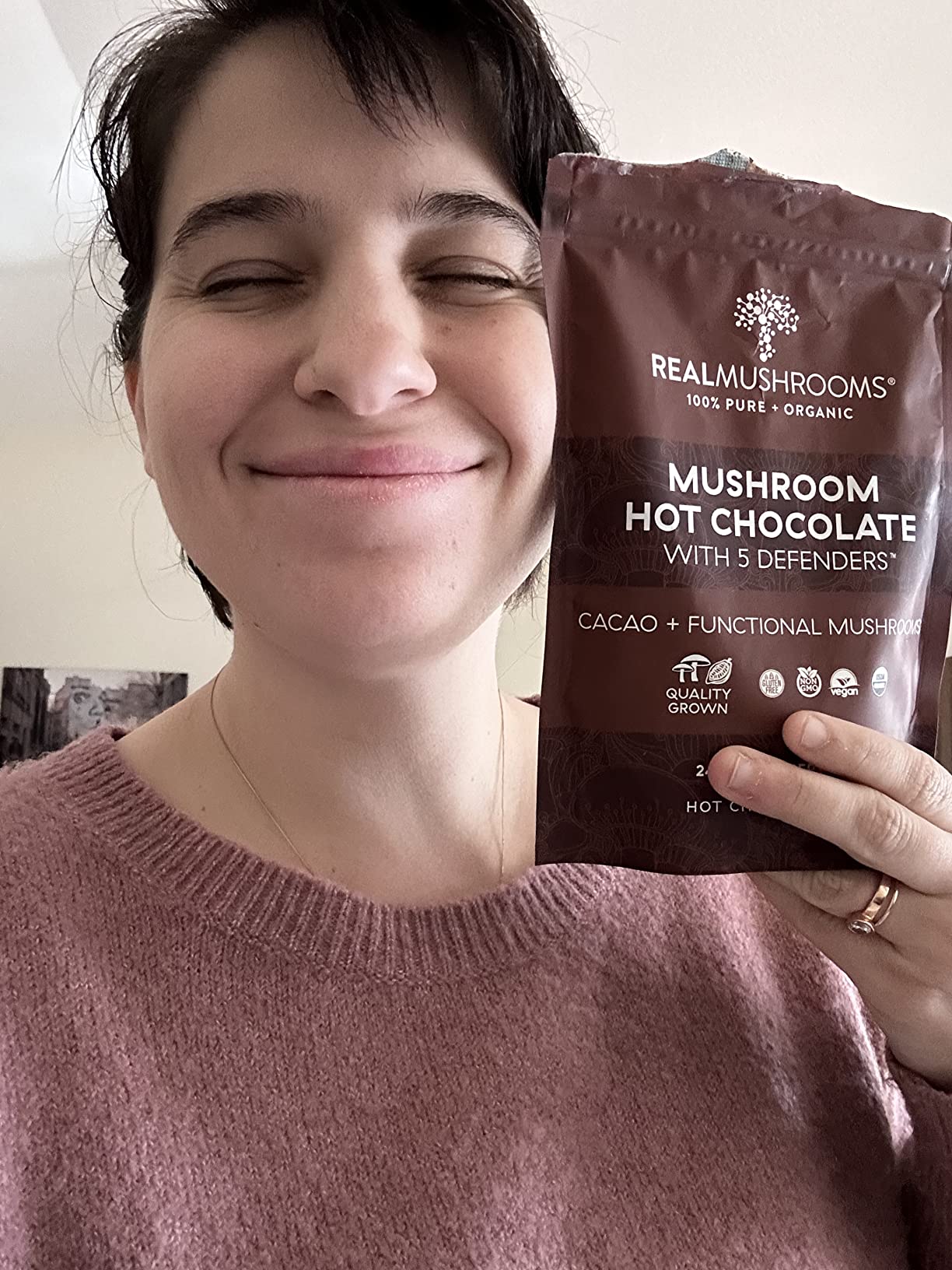 Real Mushrooms Organic Hot Chocolate Mix with Reishi, Turkey Tail, Chaga, Shiitake, Maitake - Cacao Powder Organic Mushroom- 5 Defenders Mushroom Cacao Powder, Vegan, Gluten-Free, 15 Servings customer photo 2