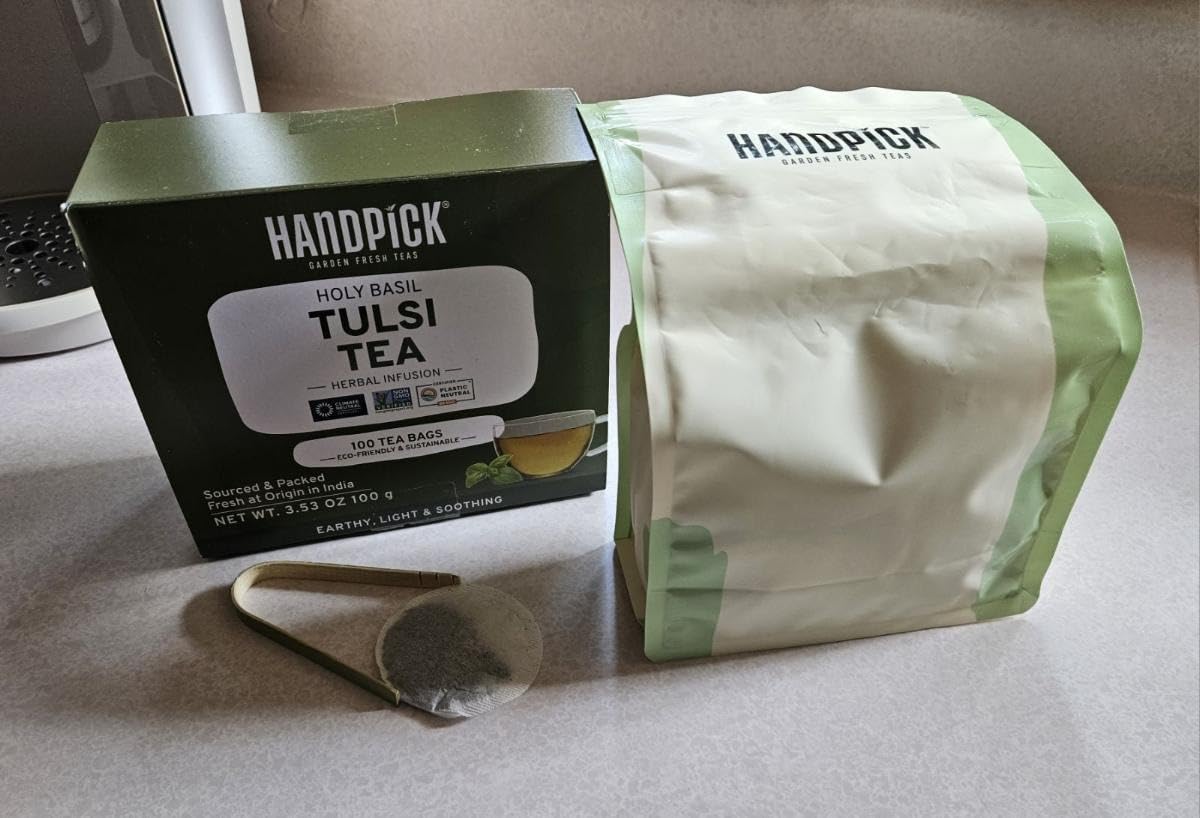 HANDPICK Original Tulsi Tea (100 count) Holy Basil Tea | Non-GMO, Caffeine-Free Herbal Tea | Ecofriendly Round Tea Bags customer photo 1