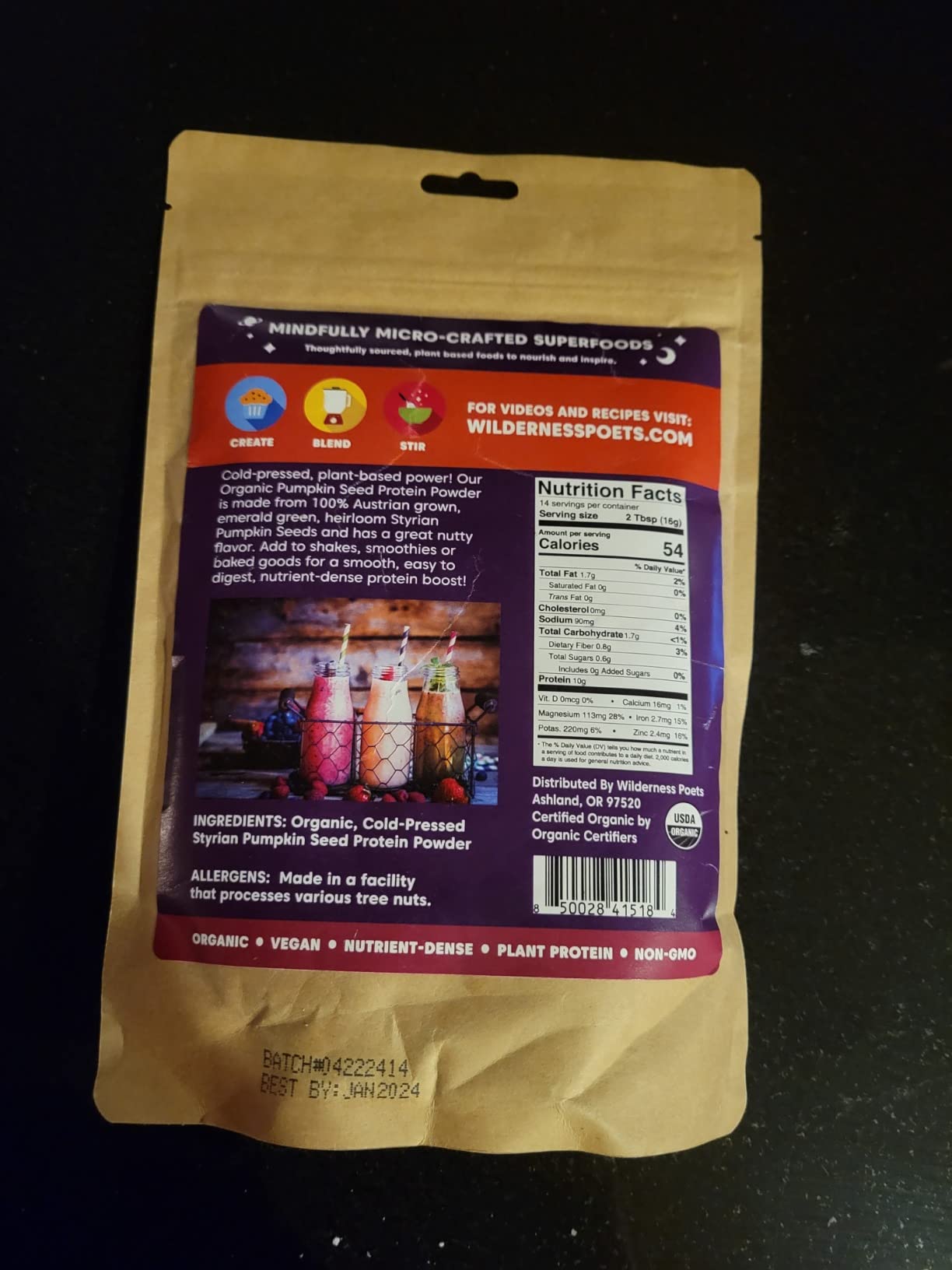 Wilderness Poets, Organic Pumpkin Seed Protein Powder (32 Ounce - 2 Pound) Vegan, Unsweetened, Non-GMO, Dairy Free, 100% Plant Based customer photo 1
