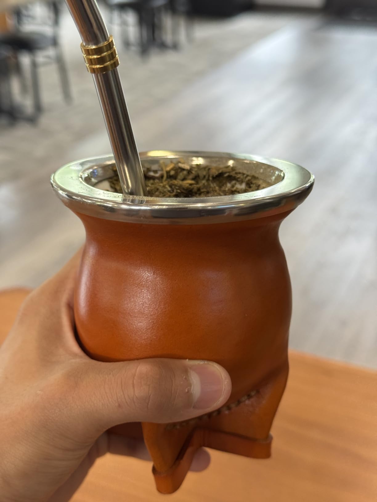 Cuopru Ceramic Liner Yerba Mate Cup Argentina Gourd with Mate Bombilla Straw, Cleaning Brush (Black) customer photo 2