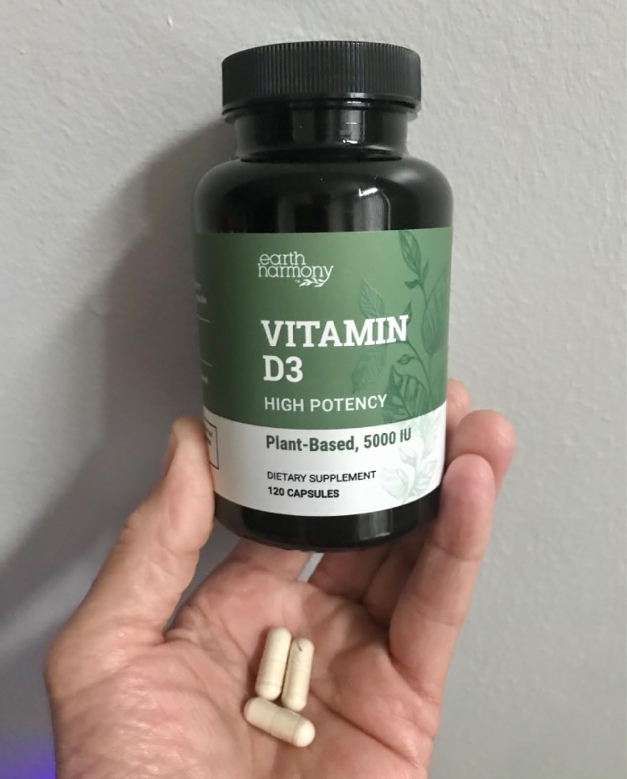Earth Harmony Naturals Vegan Vitamin D3 5000 iu Supplement - Pure, High Potency Supplements for Immune Health & Strong Bones Support - Vitamin D 5000 iu - 120 Capsules, 4-Month Supply customer photo 1