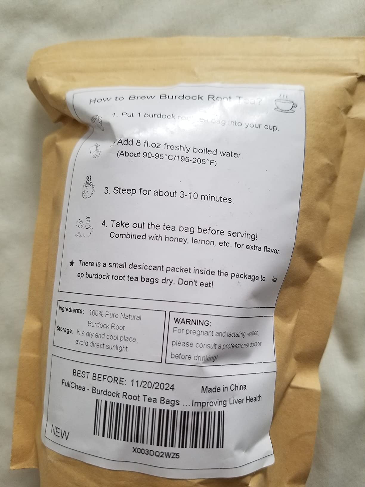 FullChea - Burdock Root Tea Bags, 40 Teabags, 2.5g/bag - Premium Burdock Root - Non-GMO - Naturally Caffeine-free Herbal Tea - Aid in Digestion & Improving Liver Health customer photo 1