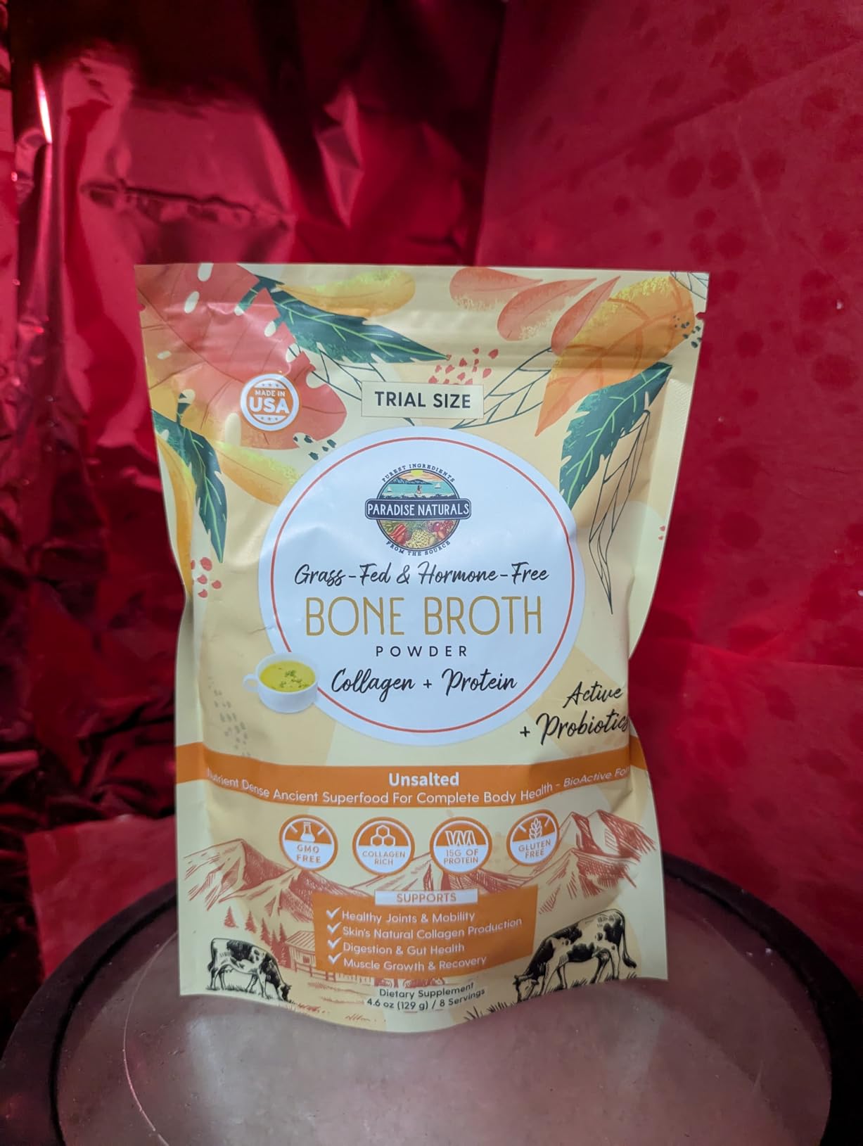 Paradise Naturals 100% Grass-Fed Natural Beef Bone Broth Powder + Active Probiotics, Collagen, 15g Protein, Non-GMO, Low Sodium, Gut Health, Paleo, Keto, Gluten-Free, for Healthy Skin, Hair, Joints customer photo 1