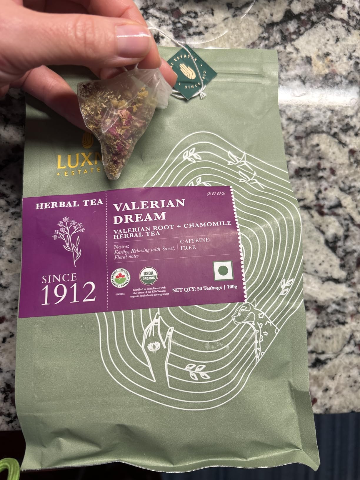 Luxmi Estates - Valerian Dream - Organic Valerian Root Tea for Sleep (25 Tea Bags, Valerian Root) customer photo 1