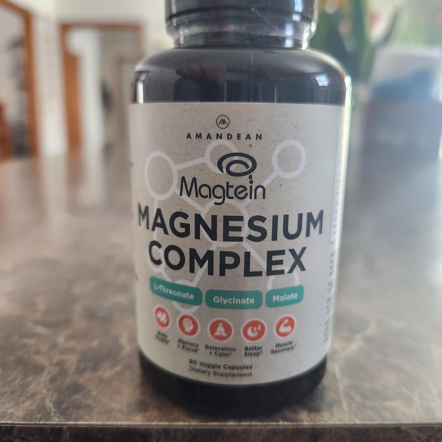 AMANDEAN Magtein Magnesium Complex. L-Threonate, Glycinate, Malate Triple Blend Chelated Magnesium Supplement. 90 Veggie Capsules. High Absorption Branded Ingredients. Brain Health, Sleep, Calm. customer photo 1