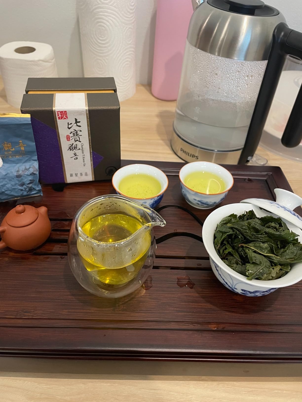JIKUGO Bamboo Tea Tray Chinese Kungfu Tea 19.5x13.3x2.55in Serving Tray Vintage Tea Set Office Tea Tray Gongfu Water Storage Bamboo Tea Table Large customer photo 2