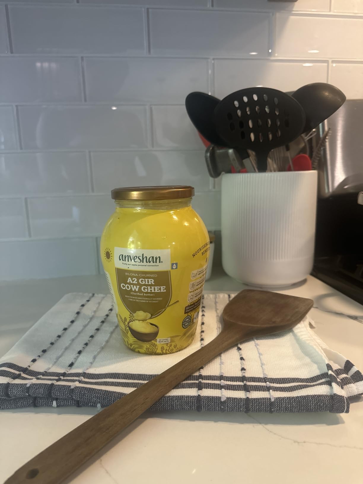 Anveshan A2 Gir Cow Ghee Clarified Butter 33 Fl. Oz/1000mL | Grass-Fed | Pasture-Raised | Gut Friendly | Keto Friendly | High Smoke Point | Sustainably Sourced | Casein Free customer photo 1