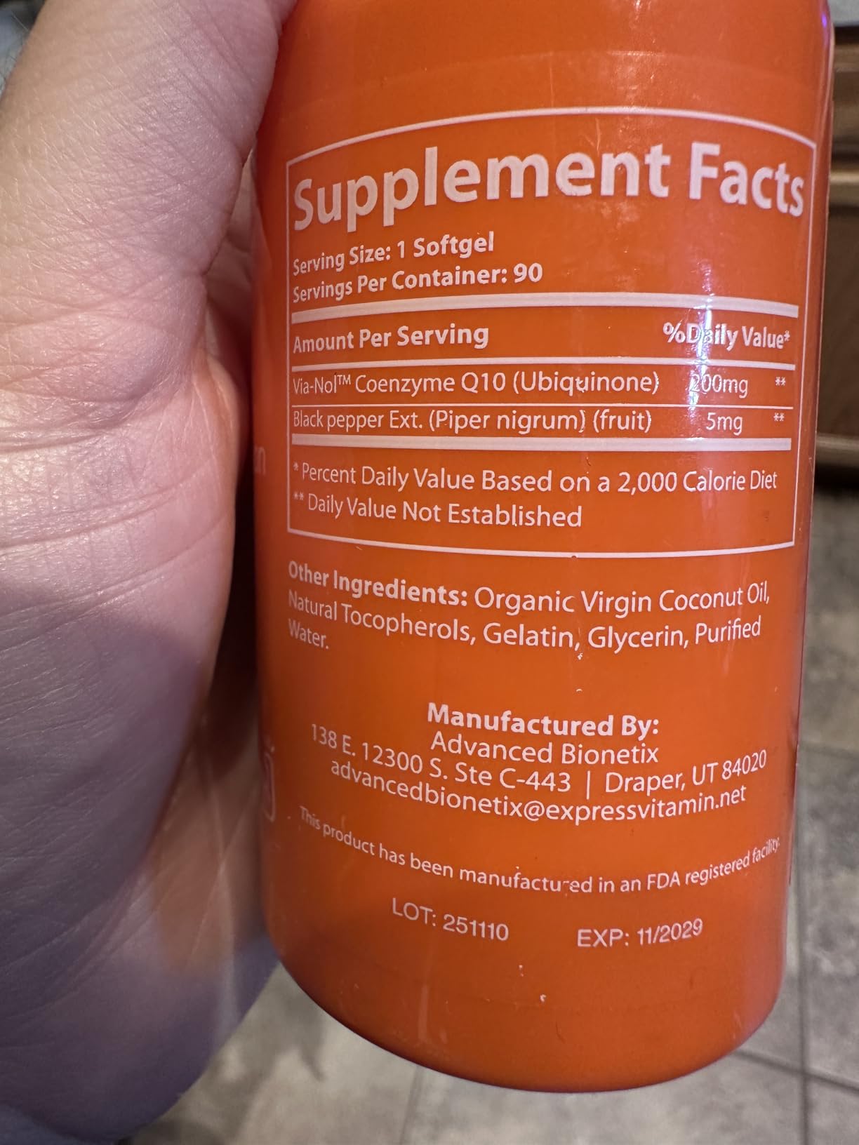 Advanced Bionetix Advanced Absorption 200mg CoQ10 w/Black Pepper Extract. 90 Softgels. Antioxidant Supplement, Heart & Vascular Health, Brain Health, Organic, Gluten Free, Energy Production customer photo 2