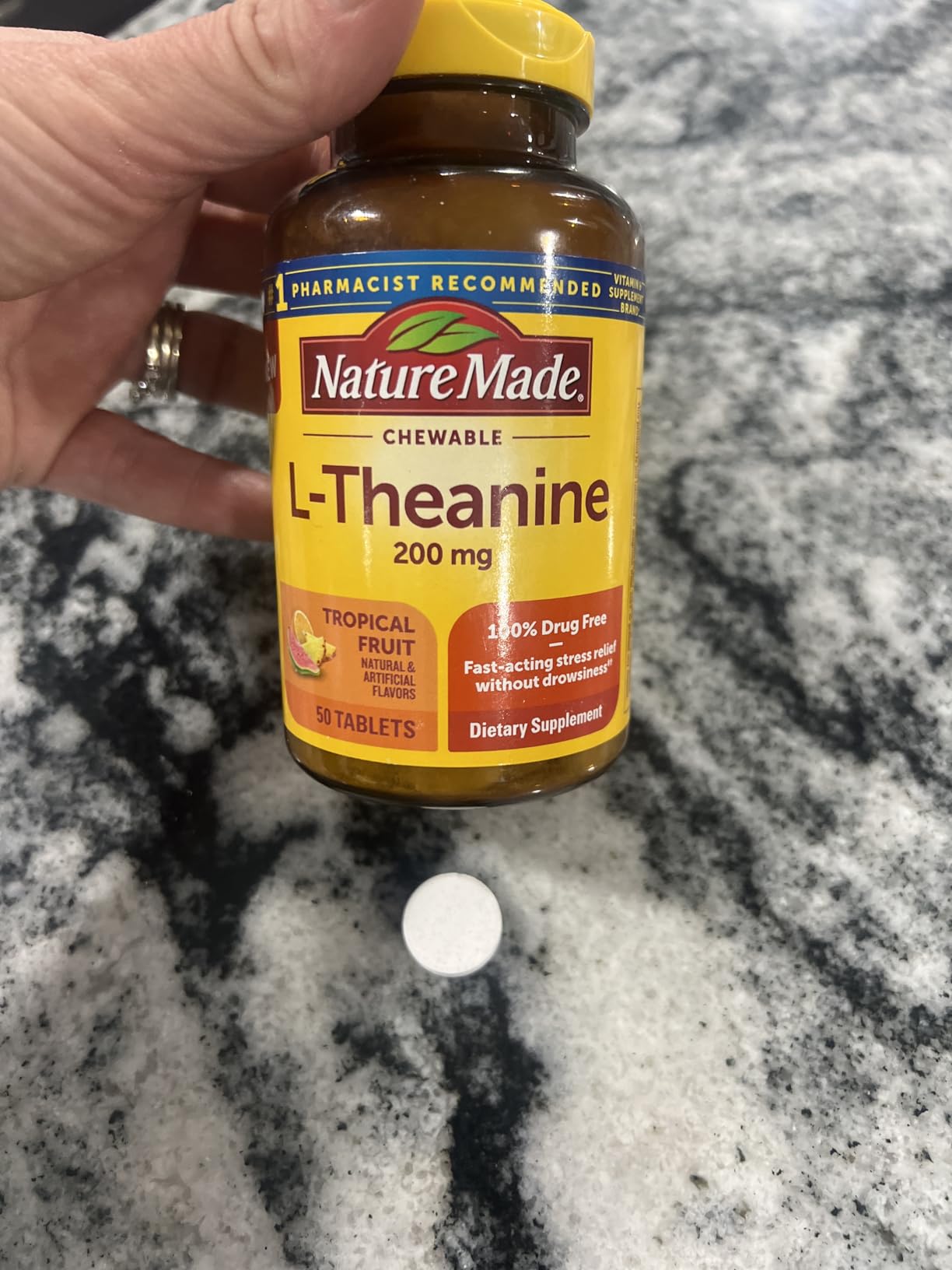 Nature Made Chewable L Theanine 200mg, L-Theanine Supplement for Stress Relief, 50 Chewable Tablets, 50 Day Supply customer photo 1